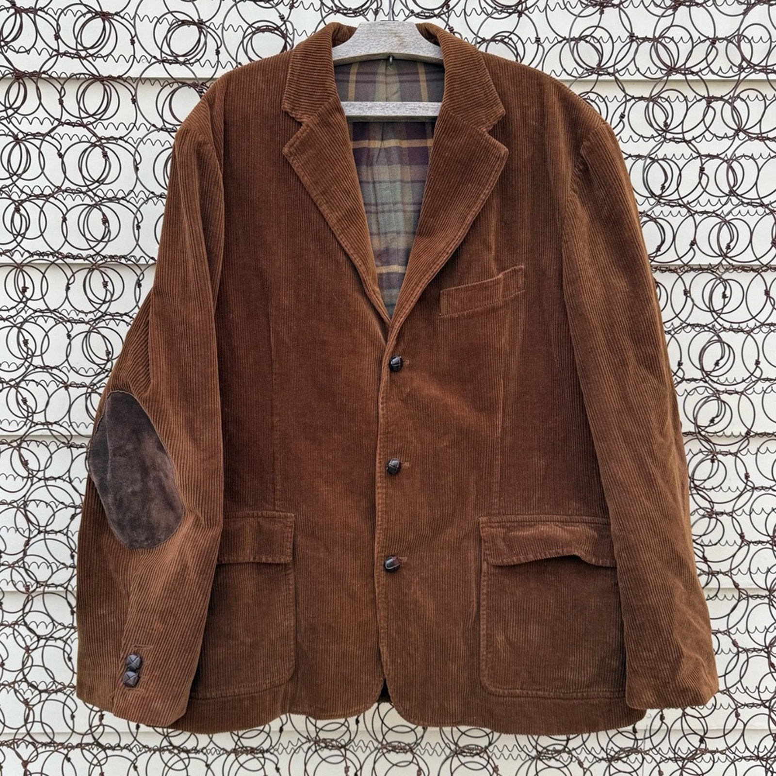 J CREW Brown Corduroy Flannel Lined Elbow Patch Chore Blazer Coat Jacket XL