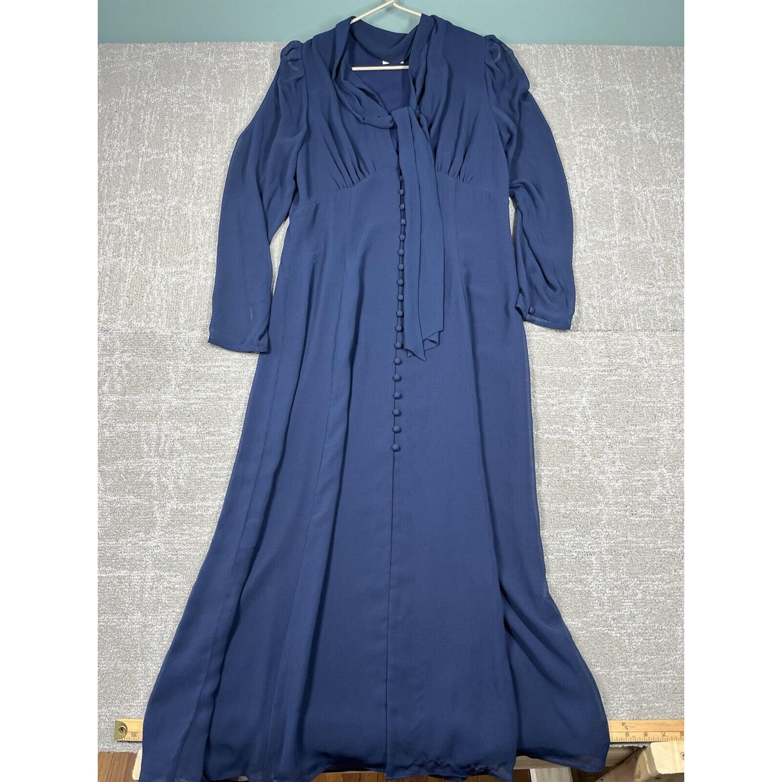 Wilfred Aritzia Blue Button Maxi Flowy Long Sleeve Dress Womens 10