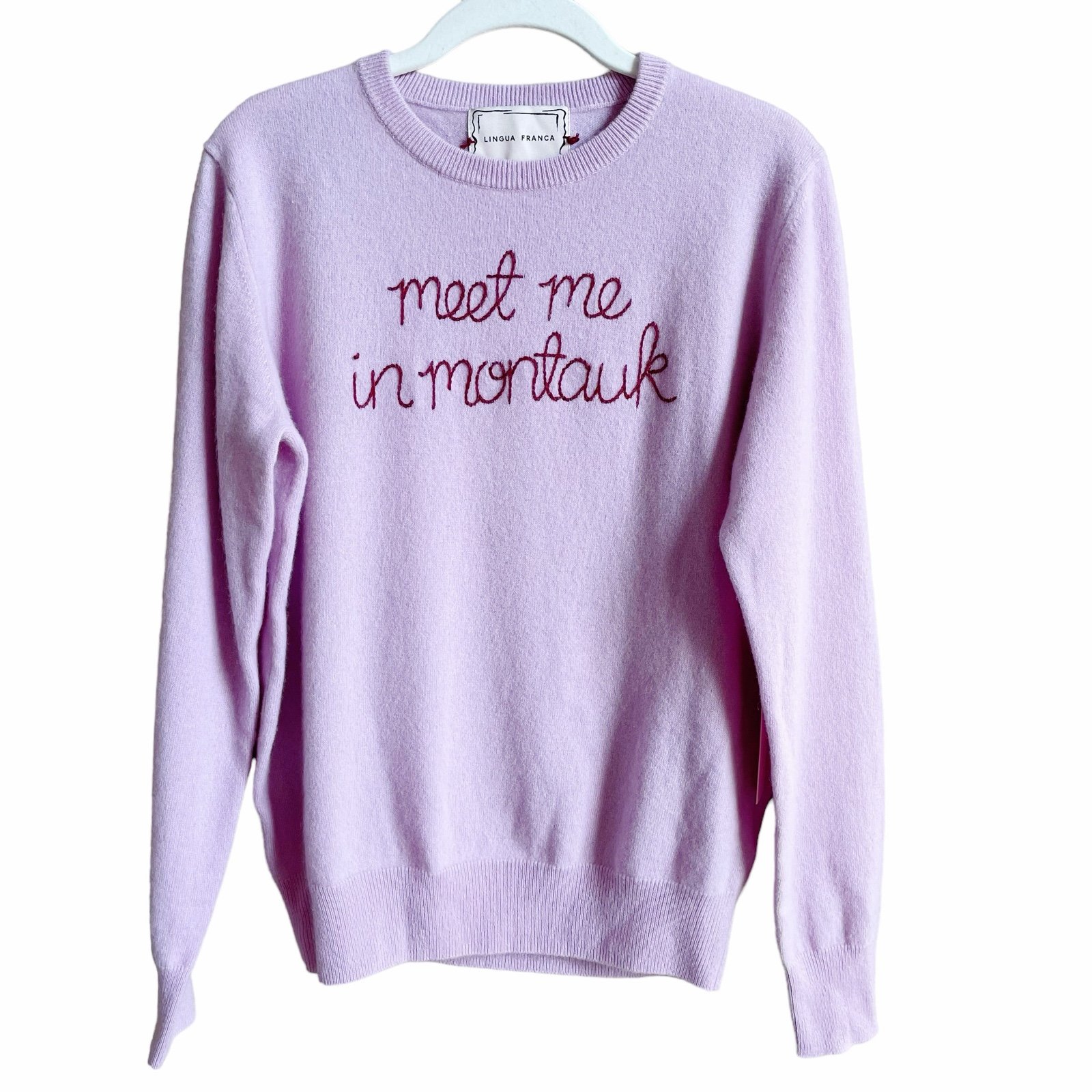 Lingua Franca meet me in montauk Crewneck Lilac Pink 100% Cashmere Luxury