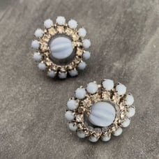 Vintage Sterling Blue Milk Glass Crystal Earrings