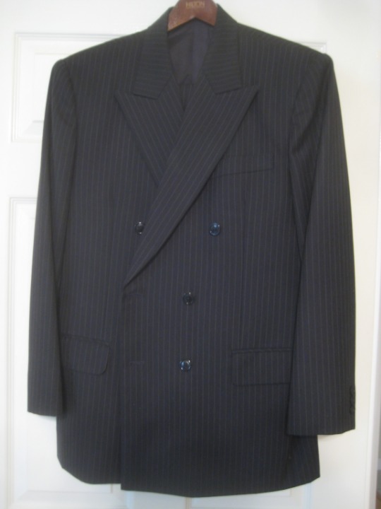 Hand-made Bespoke Men's Navy Blue Double-breasted Pinstripe Suit, 42R, FREE SHIP