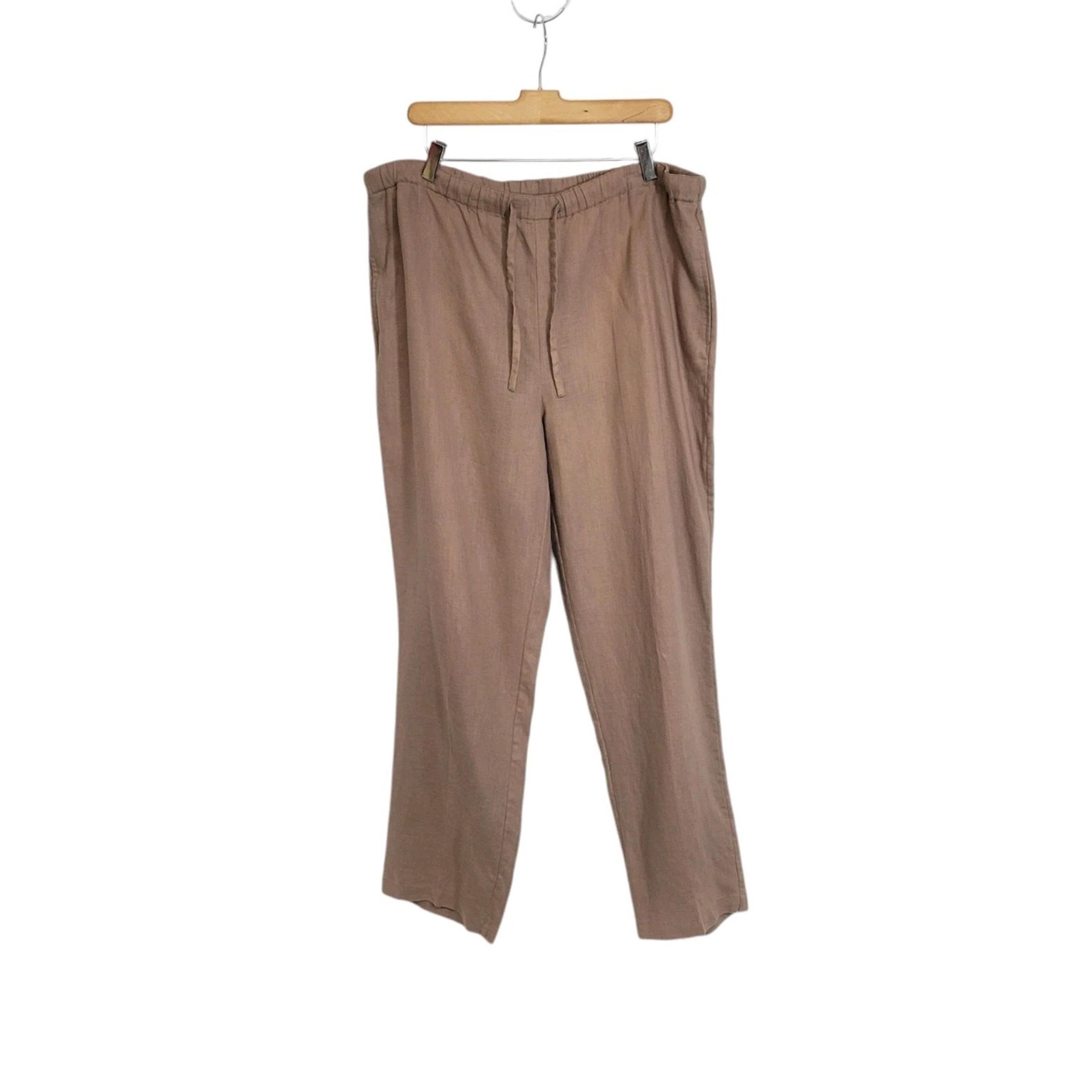 Orvis Khaki Light Brown Tan Linen Wide Leg Drawstring Pants Size Large (14/16)