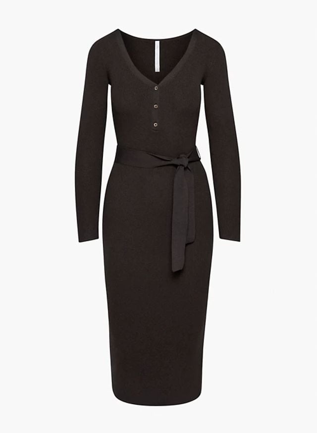 140 ARITZIA GROUP BY BABATON Henley Sweater Dress S Black Belted Wool Knit
