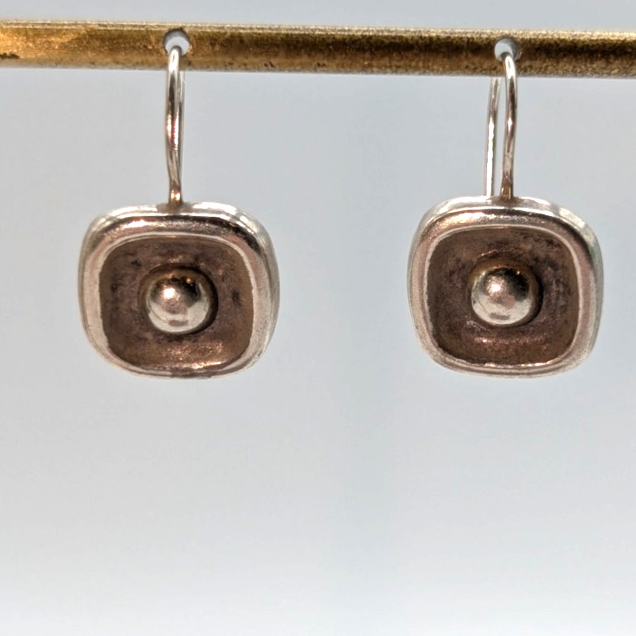 Vintage Sterling Square Bead Kidney Wire Hook Earrings by Dakota