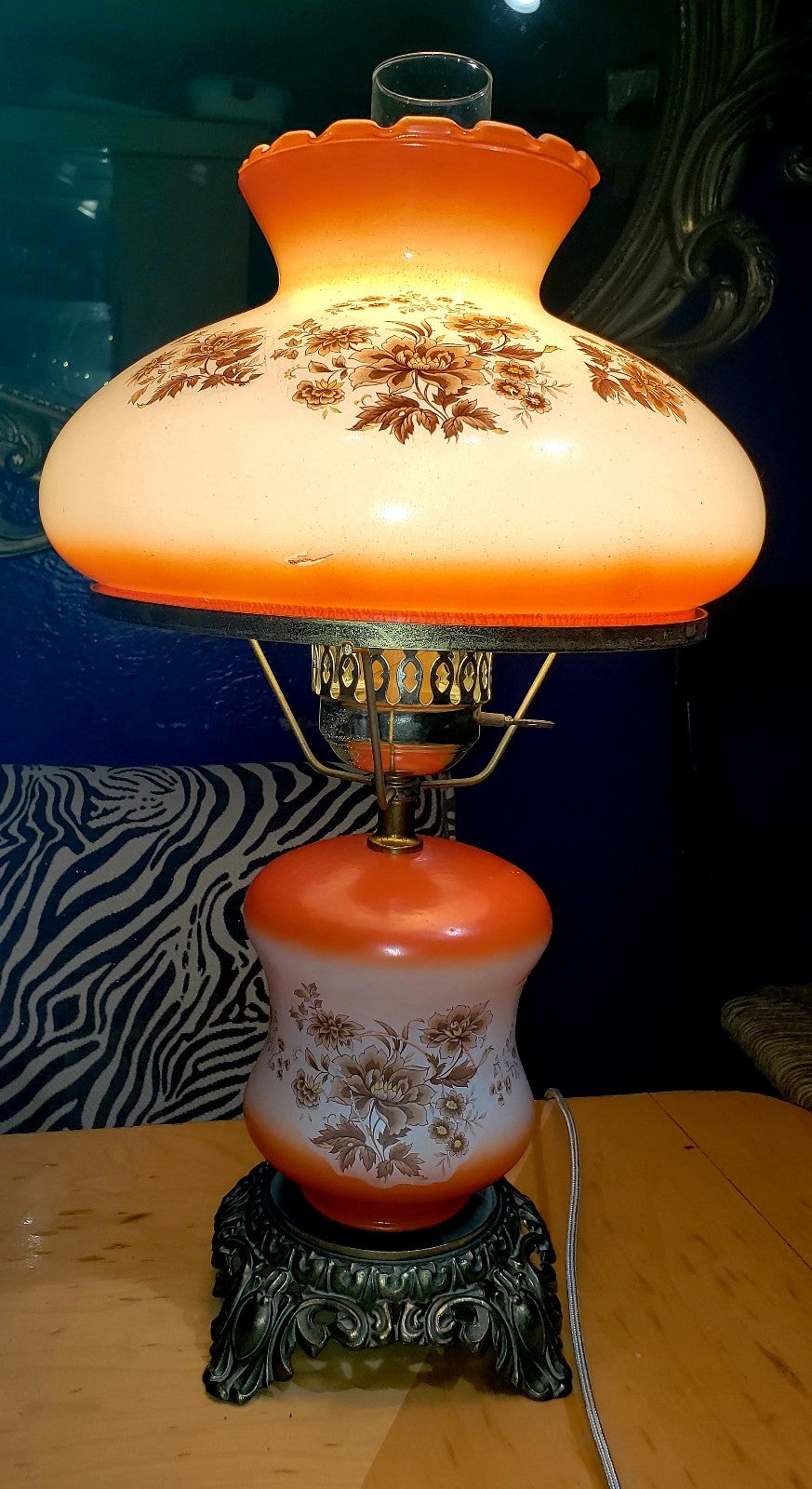 Vintage Hurricane lamp orange rare gone with the wind parlor