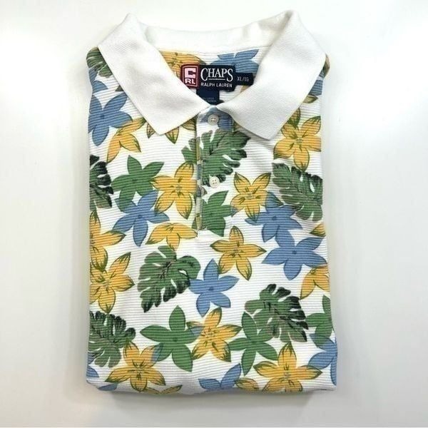 Chaps Ralph Lauren Hawaiian Floral Leaf Polo Collar Shirt Men’s Extra Large