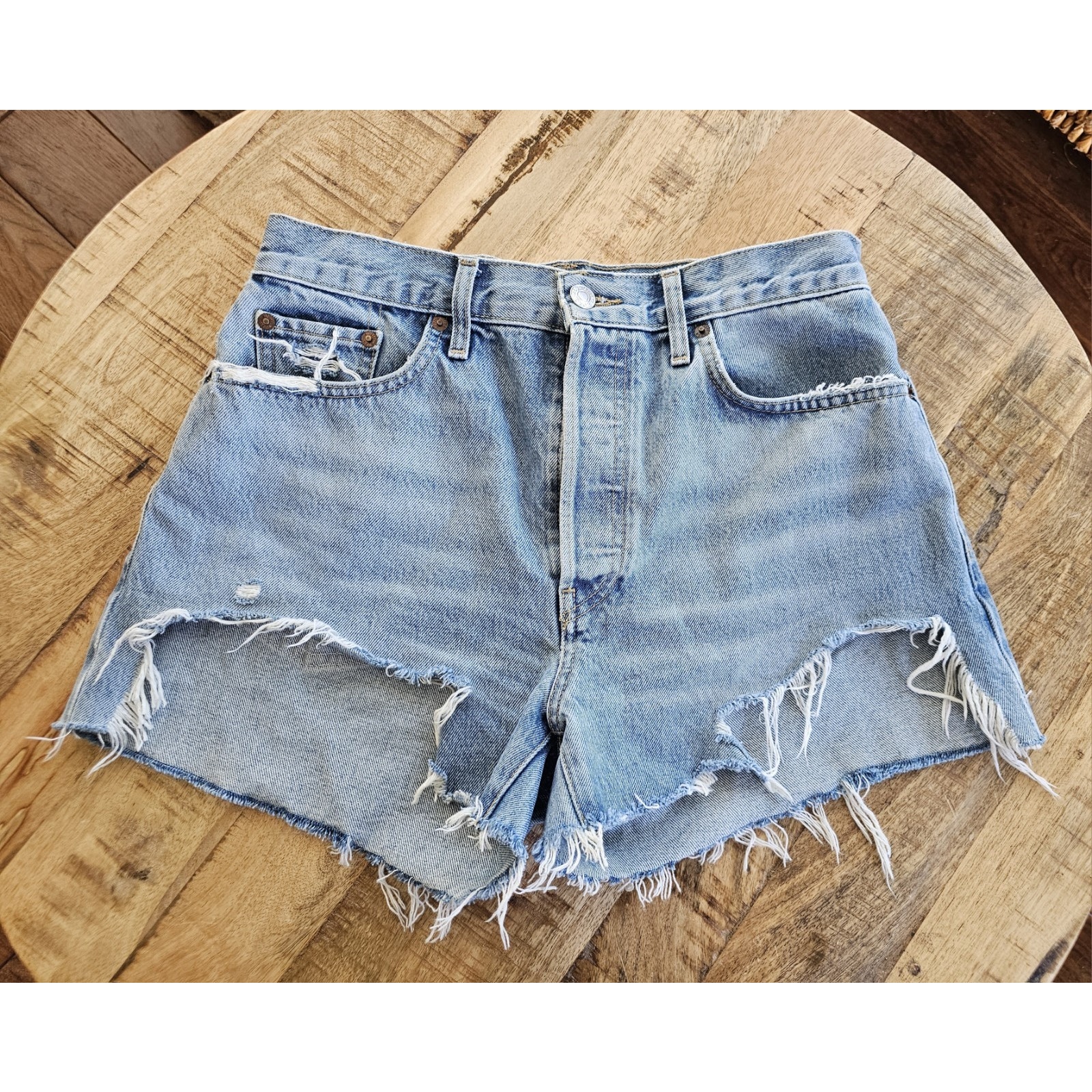 Re/Done 70S High Rise Shorts Womens 28 Waist Denim Buttonfly Distressed Levi's