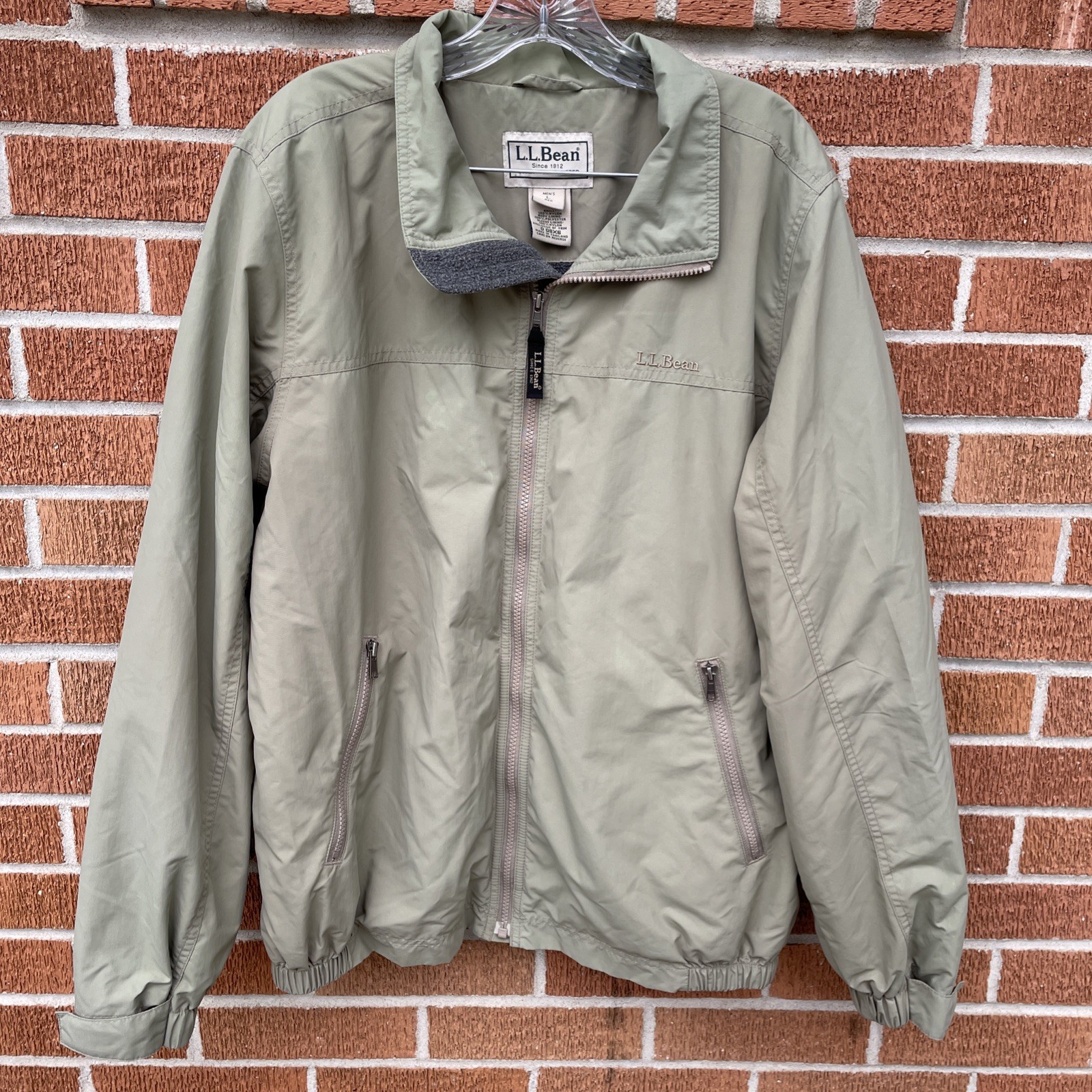LL BEAN Mens Nylon Fleece Lined Casual Thinsulate Jacket Size Large Sage Green
