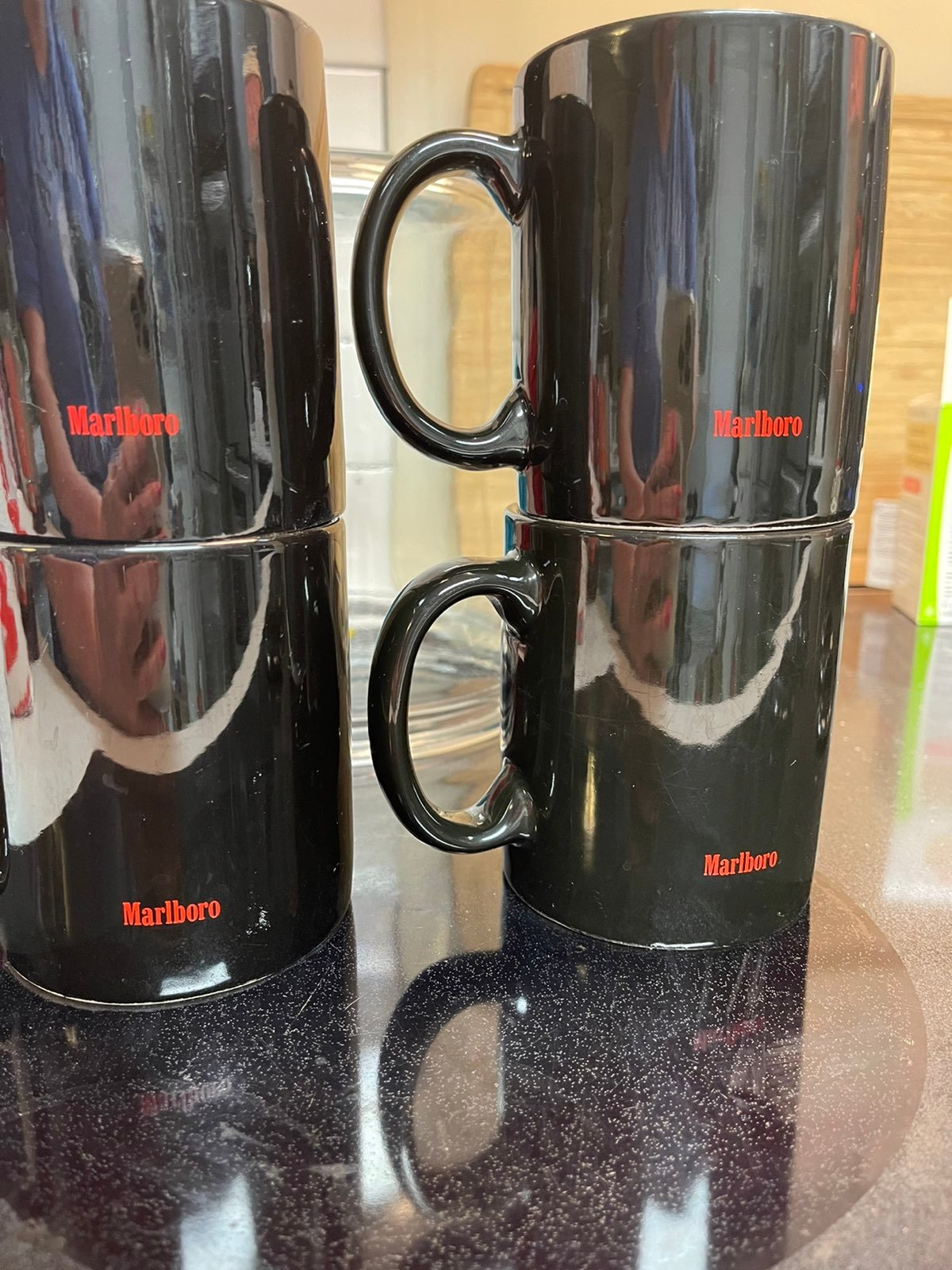 Vintage Marlboro Promo Cup Cowboy Western Black With Red Coffee Mug Set Of 4