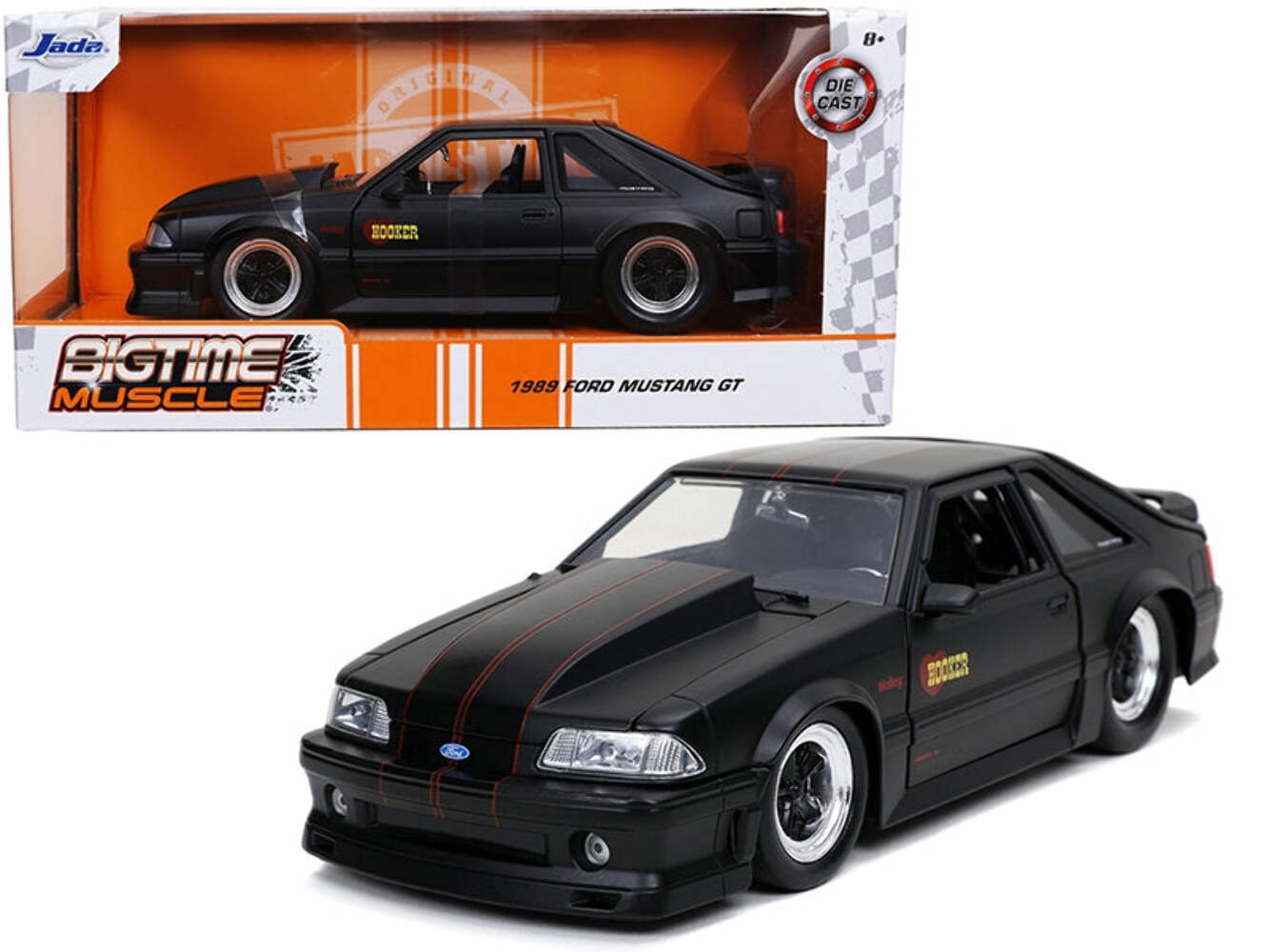 1989 Ford Mustang GT Hooker Matt Black with Red Stripes Bigtime Muscle 1/24