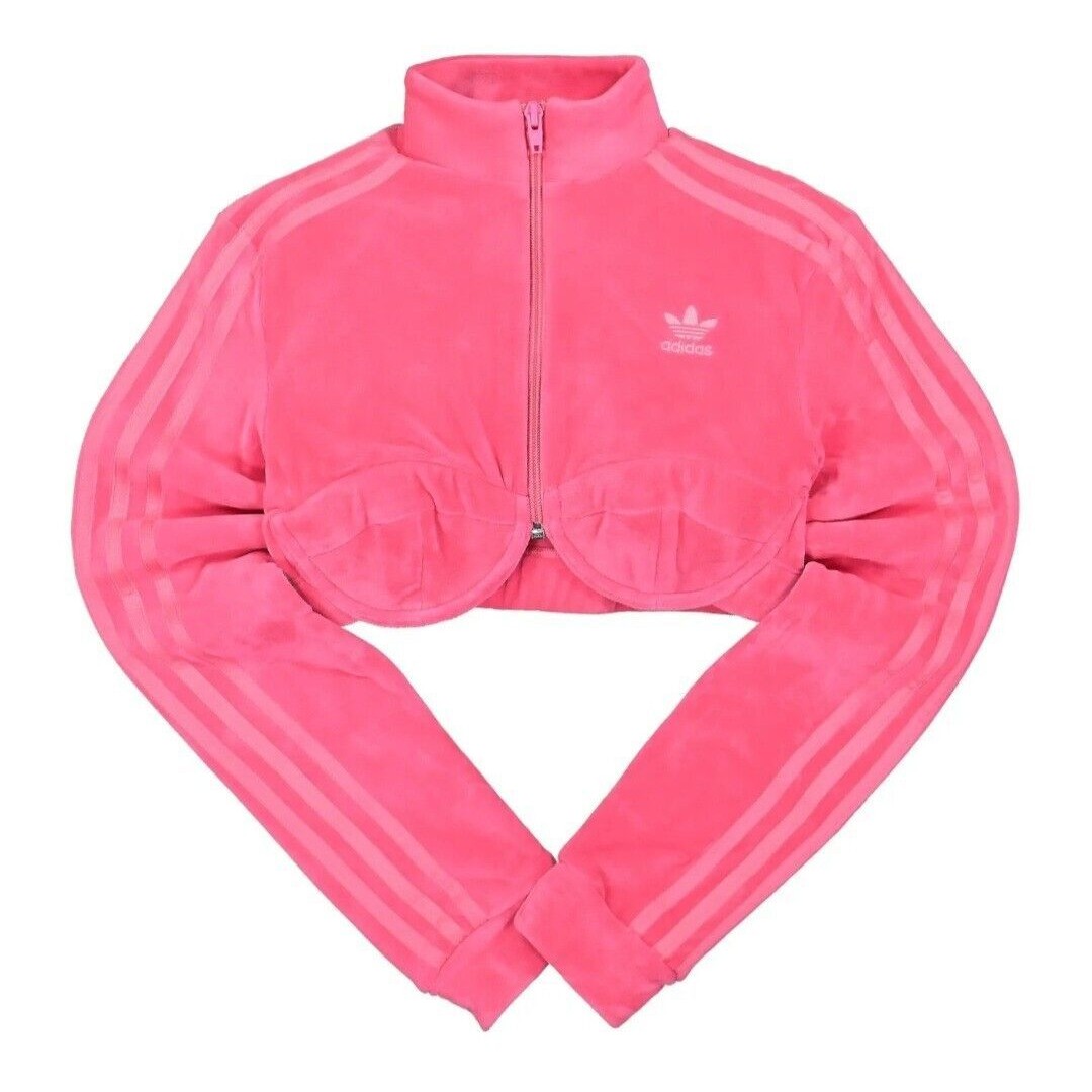 Jeremy Scott adidas Originals JS Track Crop Top Jacket Velour H50967 PINK Sz M