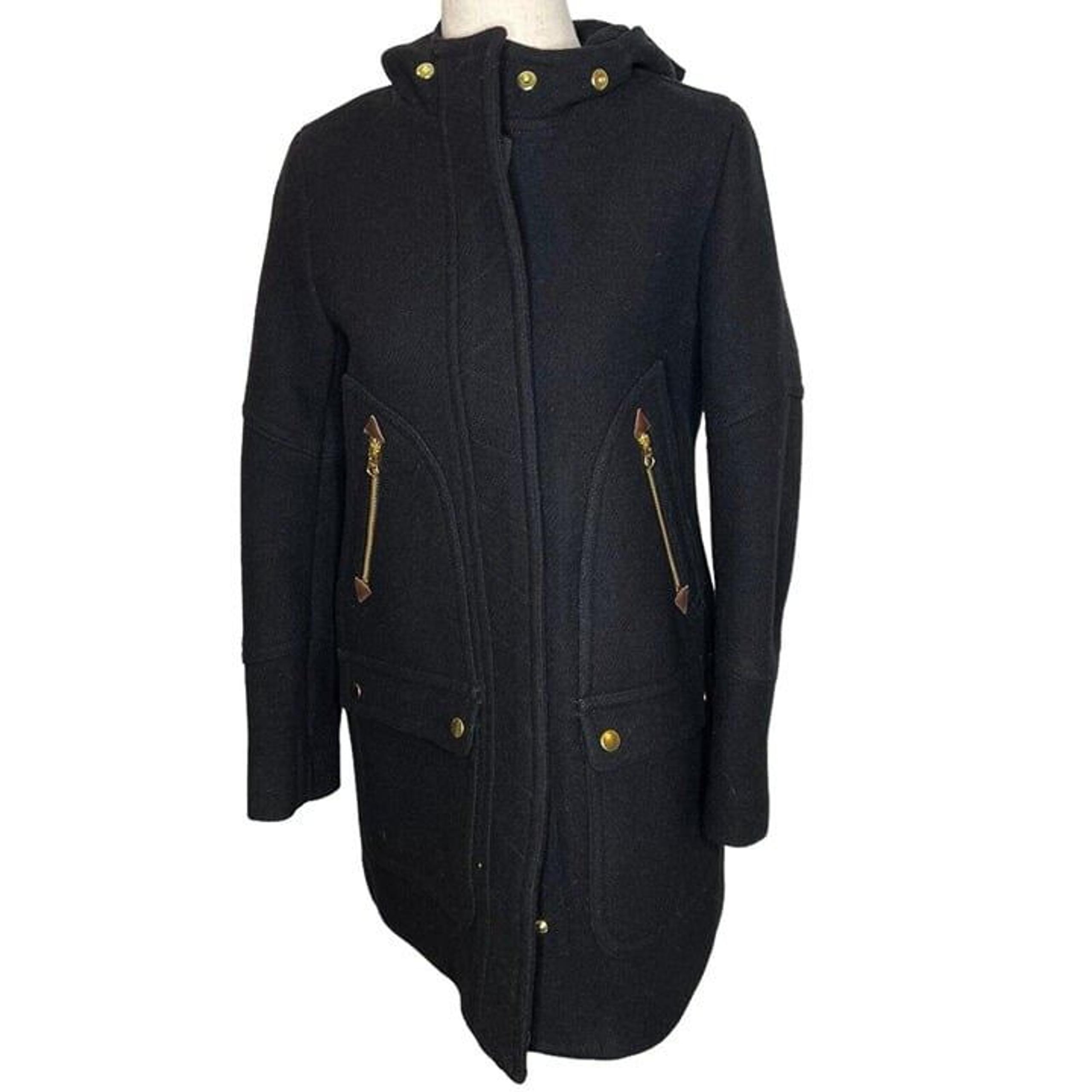 J.Crew $348 Chateau Parka Italian Stadium Cloth Wool Black Size P2 J8369