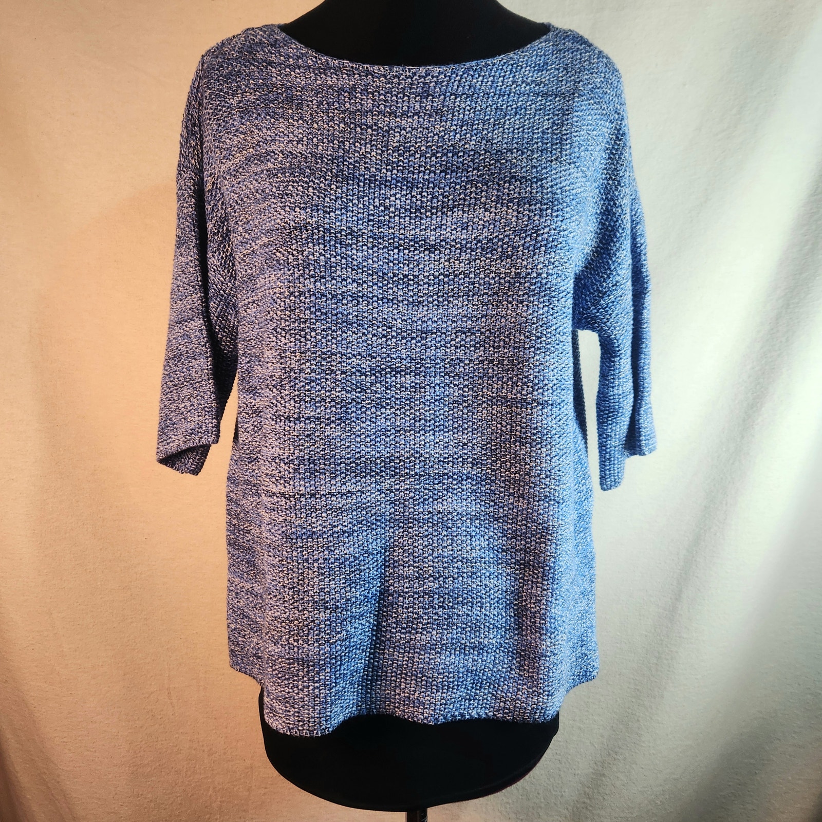 NWT Marble Small Relaxed Fit Blue Marled Sweater 3/4 Raglan Sleeves Scoop Neck
