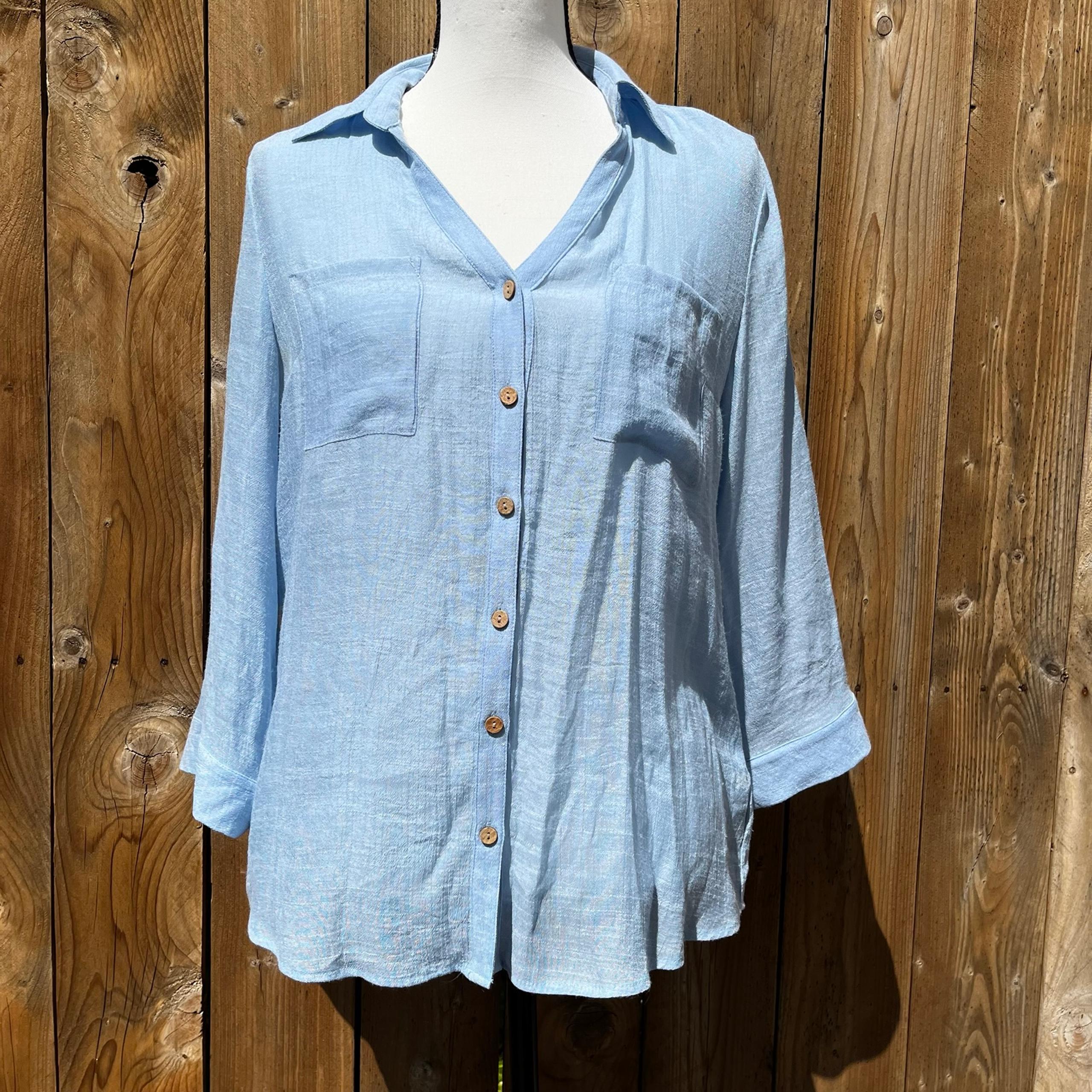 BCX light blue button down shirt
