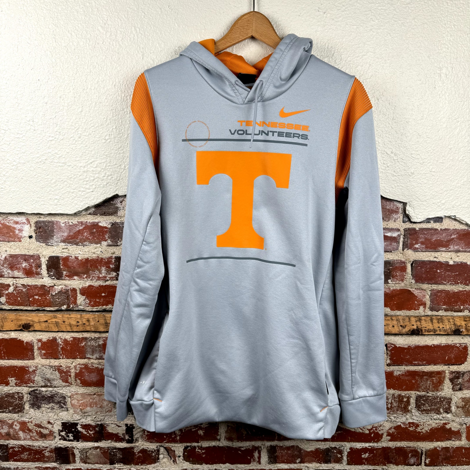 Nike Tennessee Vols Hoodie Size XL Grey Orange Fleece Sweatshirt Dri Fit NCAA