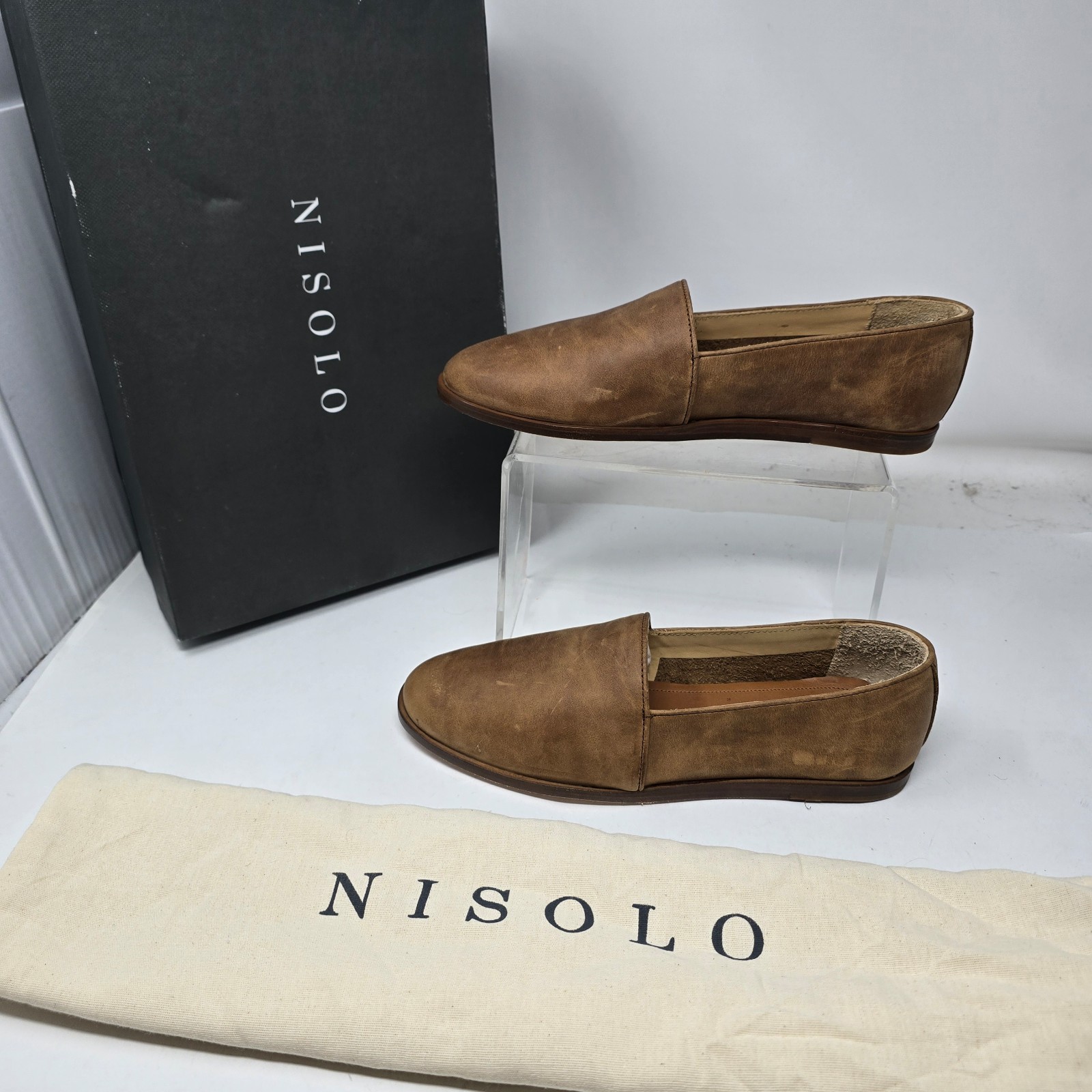 Nisolo Mens 8.5 Alejandro Tobaco Slip On Leather Dark Brown Loafers