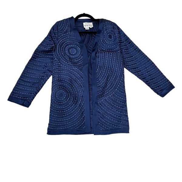 Gazzelle Ciampi Magali Evenings Silk Blue Beaded Circular Pattern Women's Medium