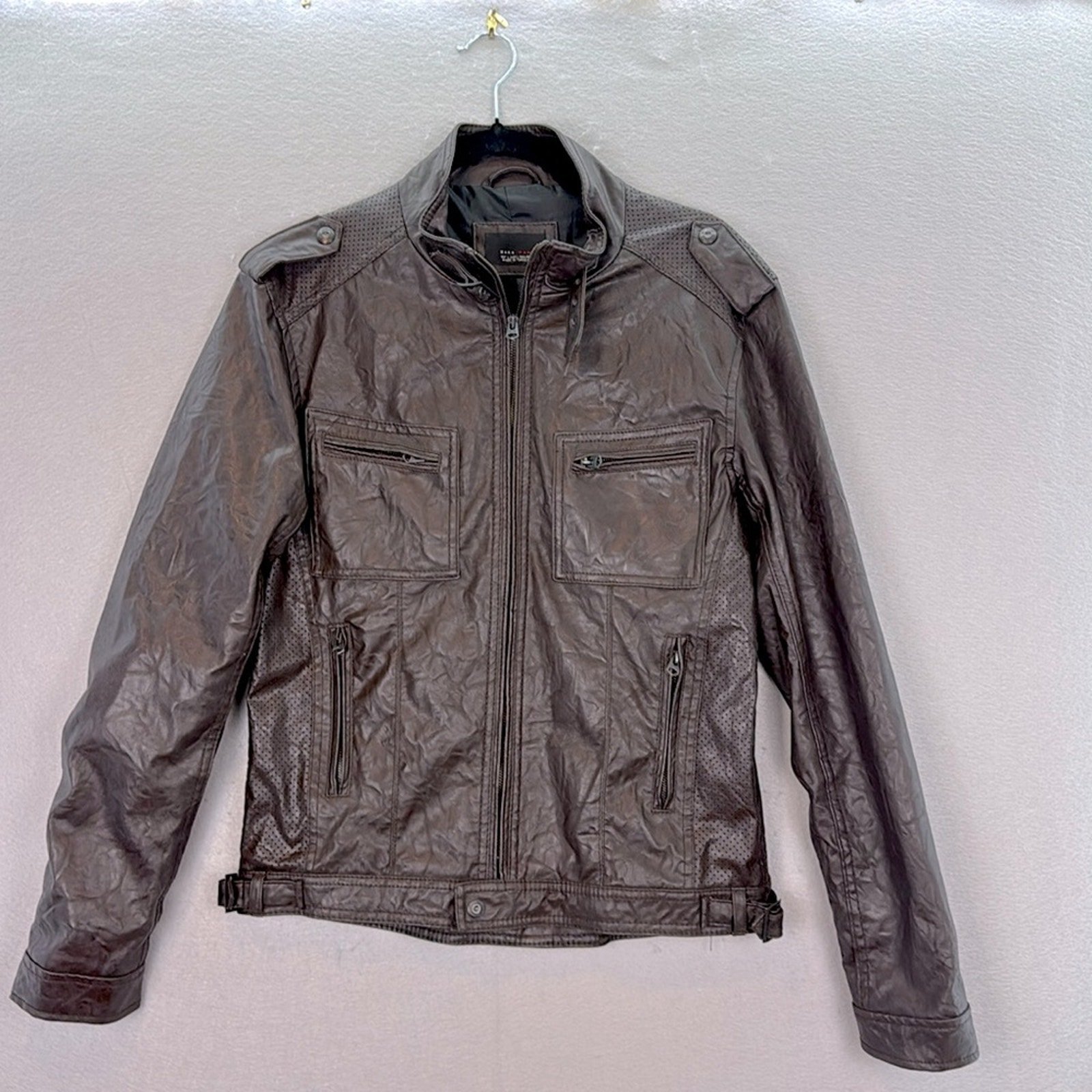 ZARA - Men’s dark brown Faux Leather full zip up jacket