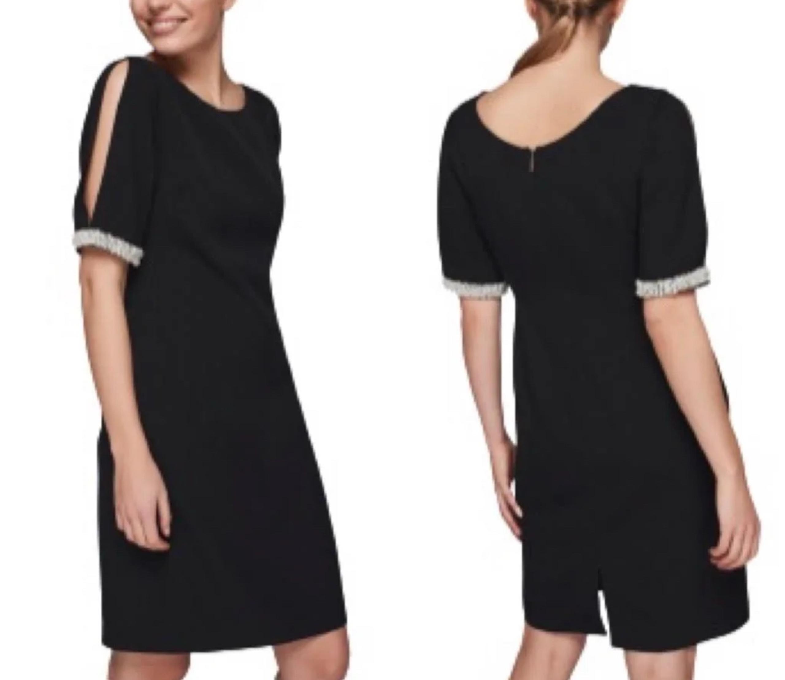 KARL LAGERFELD Paris Split Sleeve Pearl Embellished Shift Dress 10