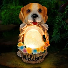 Solar Lights Cute Dog Ornaments Outdoor Garden Resin Decorative Lamp
