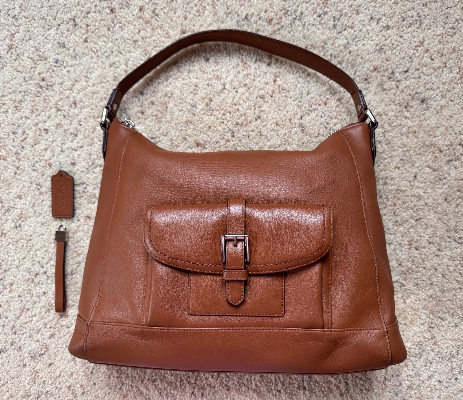 COACH Charlie Leather Hobo Shoulder Handbag Front Flap Buckle Purse