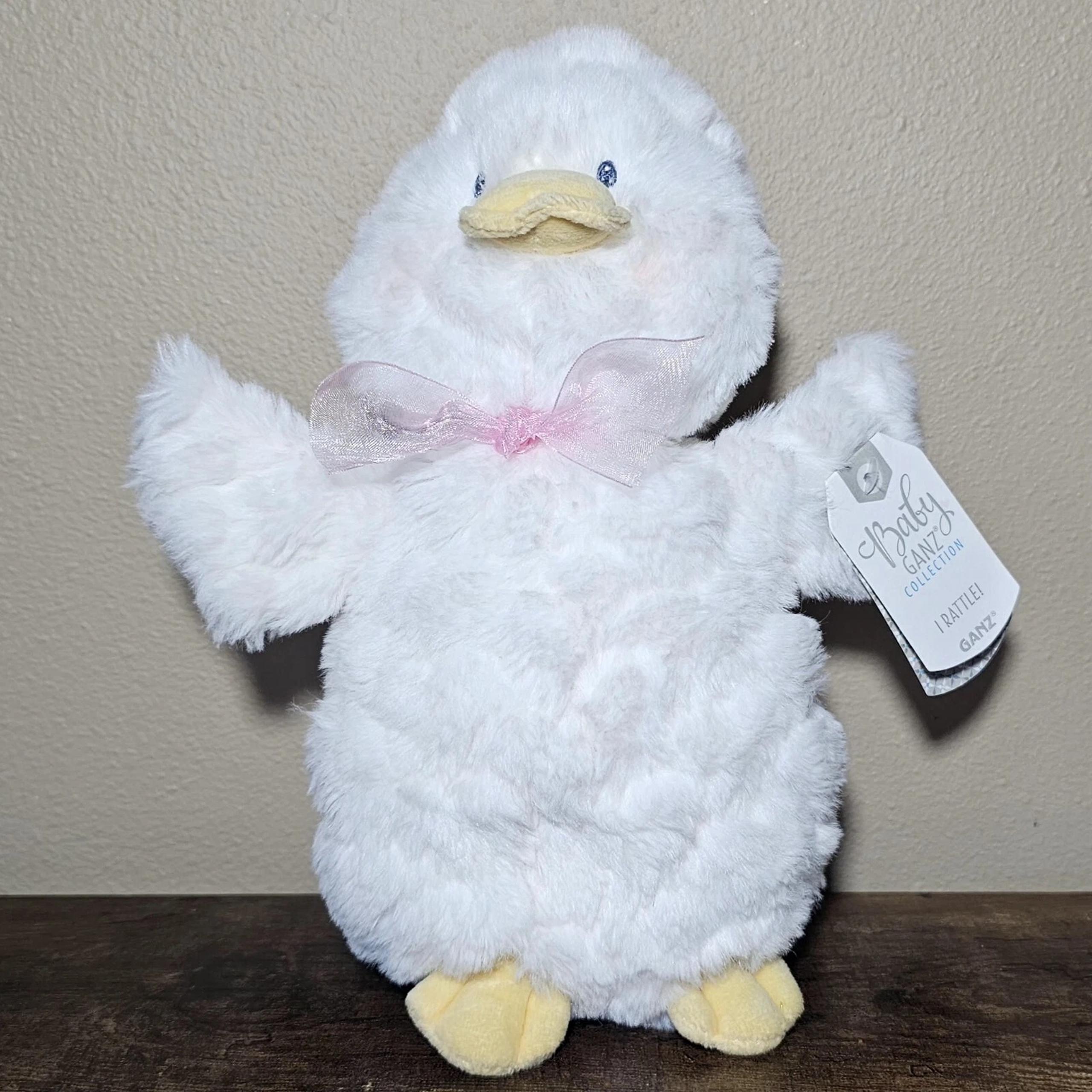 Easter Baby Ganz Lovey Duck Stuffed Animal Rattle Toy White 10" Tall Girls Plush