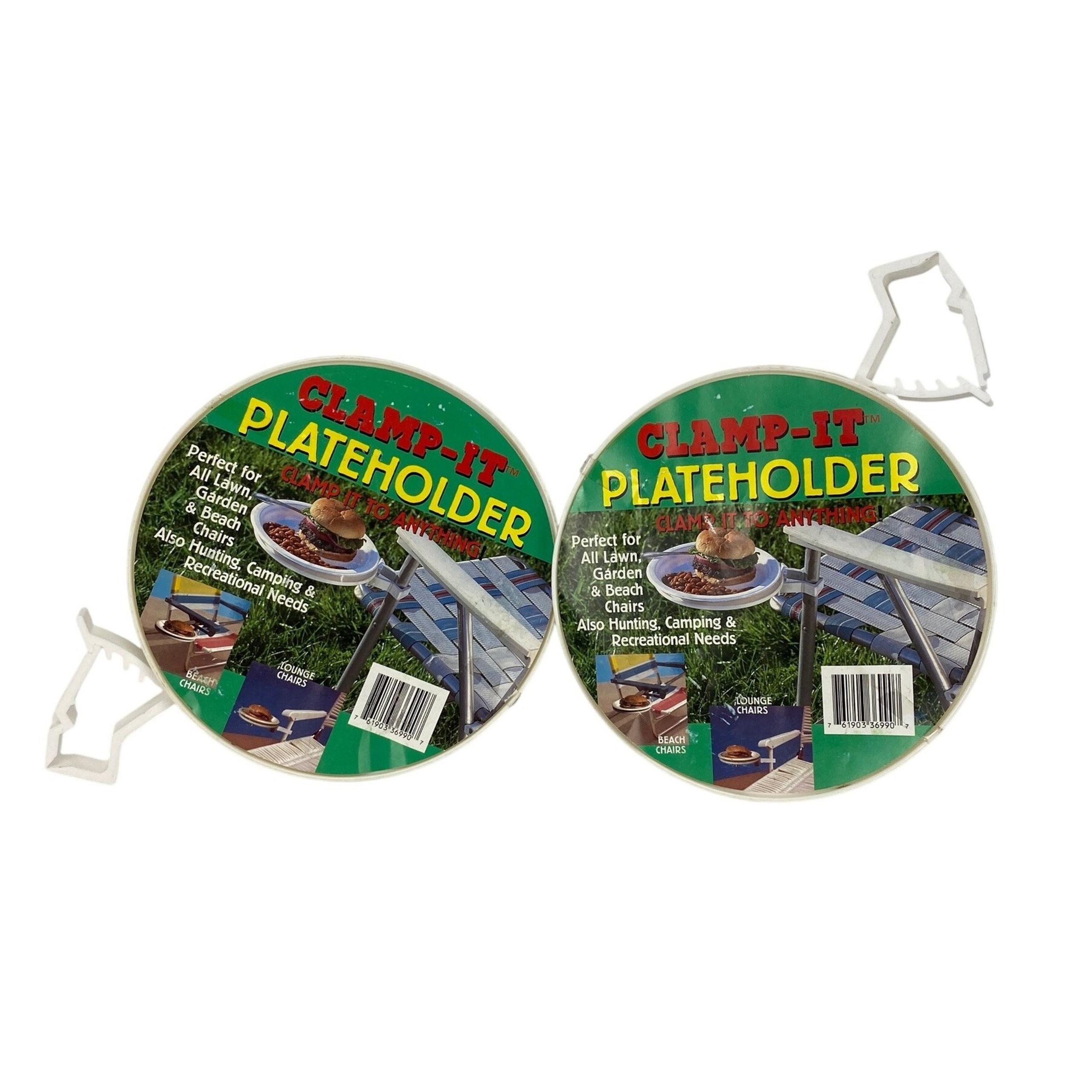New Clamp-It Plateholder Holder Lawn Chair Camping Plate Holder Set of 2