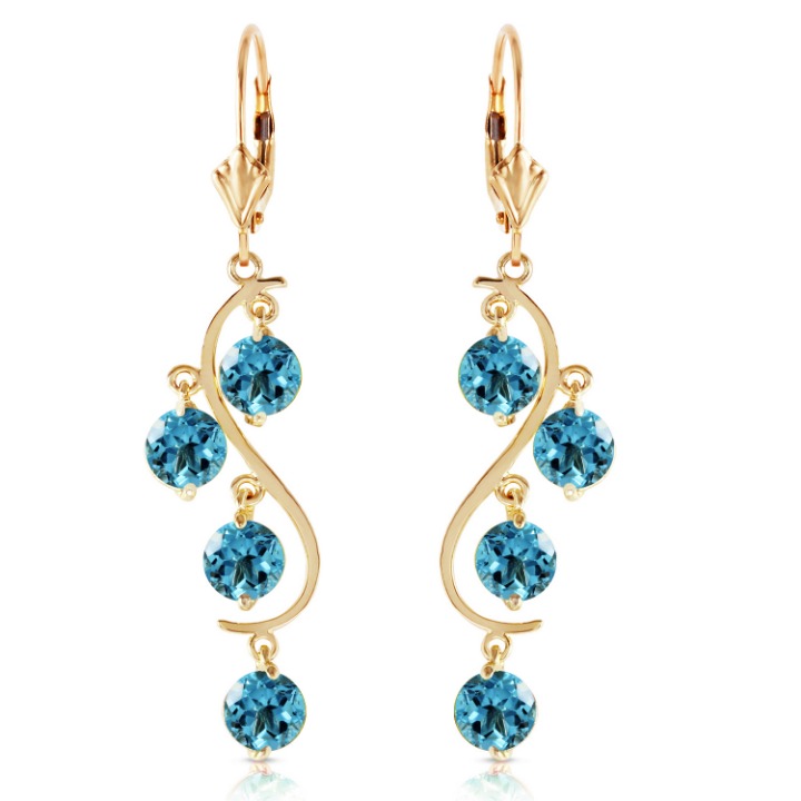 14K GOLD CHANDELIERS EARRING BLUE TOPAZ