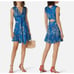 Alexis Dress Womens Small Cassara Blue Floral Mini Tie Back V Neck Chiffon