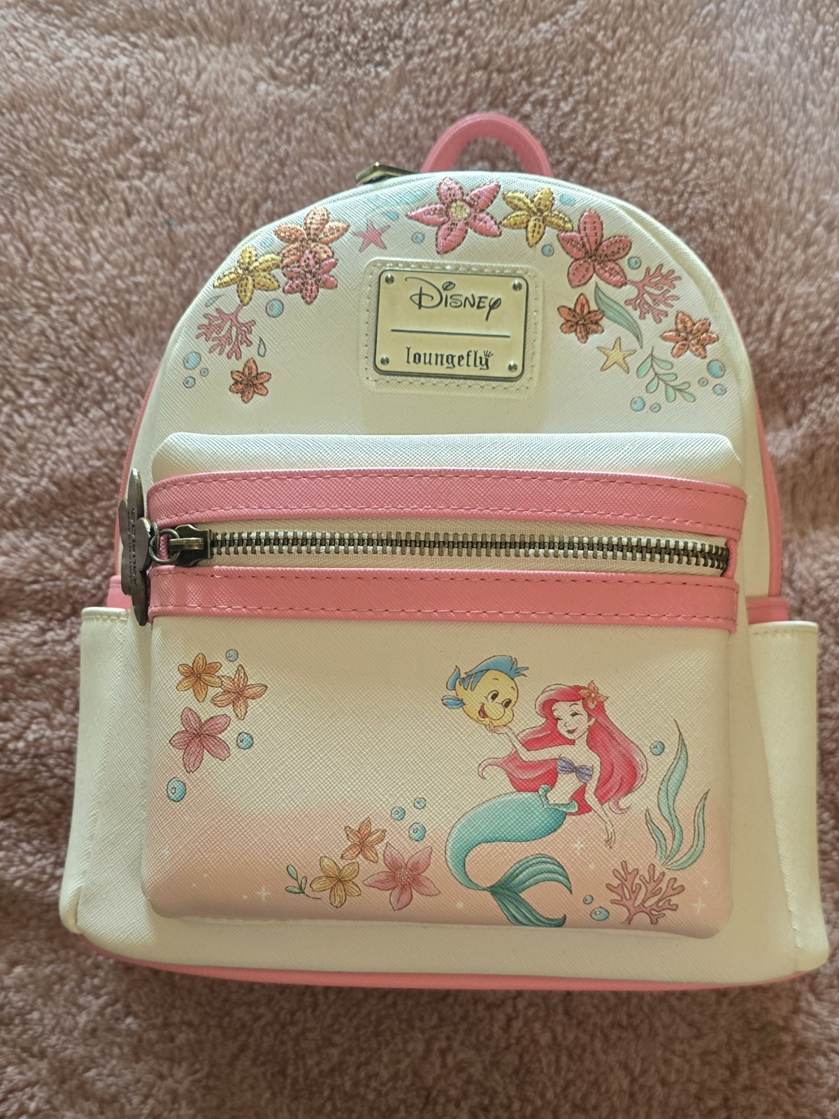 LOUNGEFLY DISNEY THE LITTLE MERMAID MINI BACKPACK ARIEL&FLOUNDER FLORAL