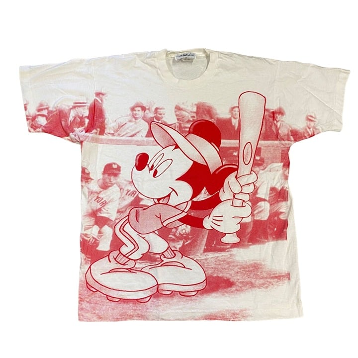 Vintage Mickey Jerry Leigh OSFA Walt Disney Company Baseball Tshirt Red 90s Y2K
