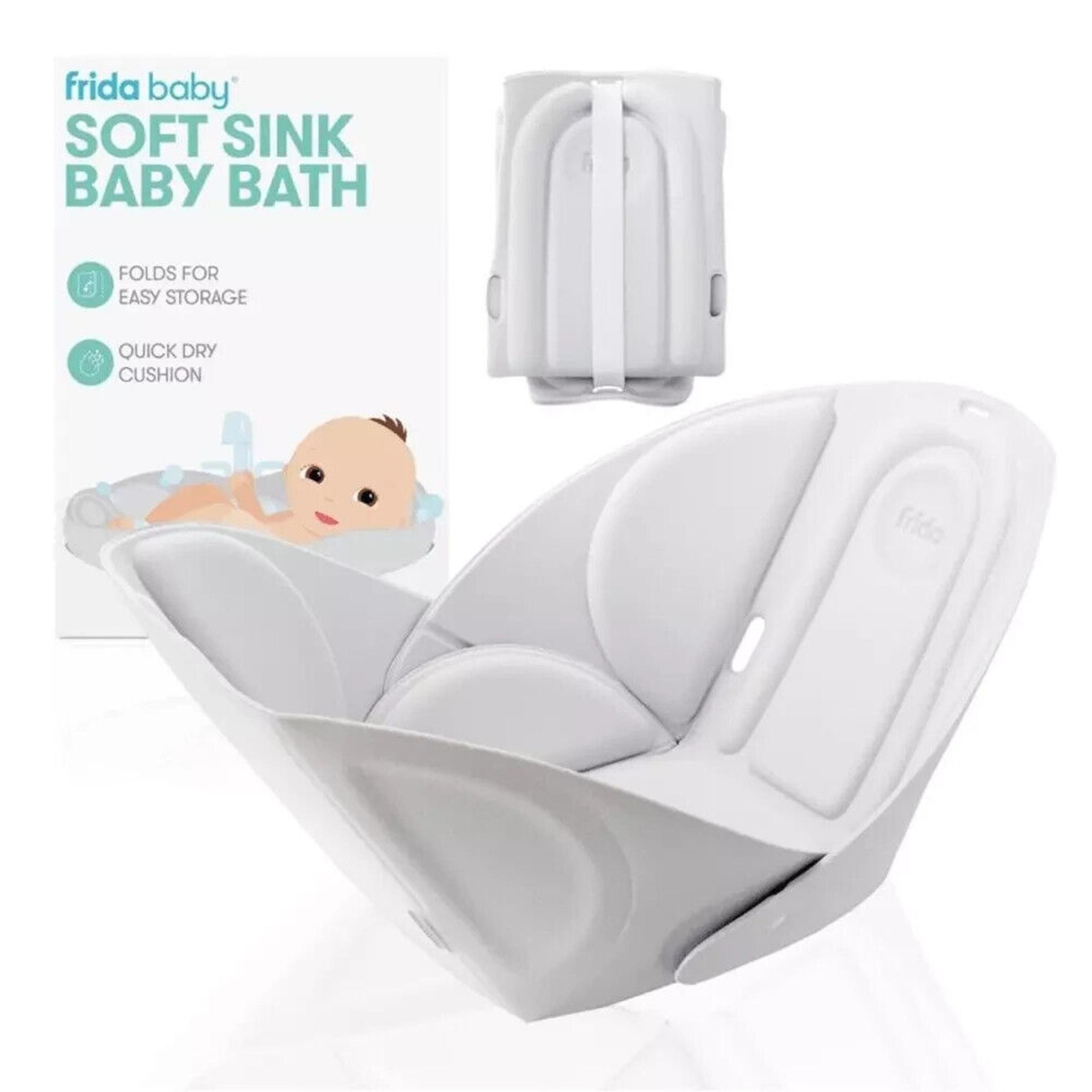 Frida Baby Soft Sink Bath Bather Foldable Easy Storage Quick Dry Cushion Bathtub