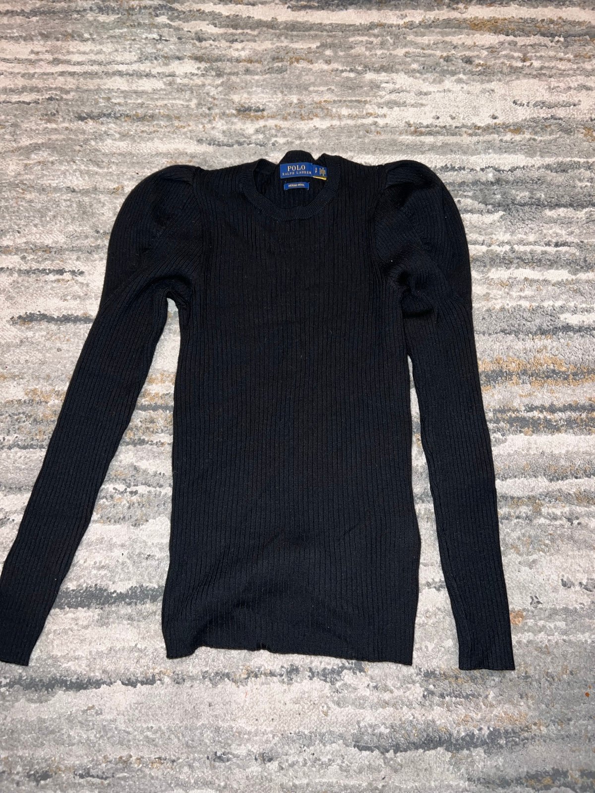Polo Ralph Lauren Merino Wool Puff Long Sleeve Top Black Size Small Crewneck