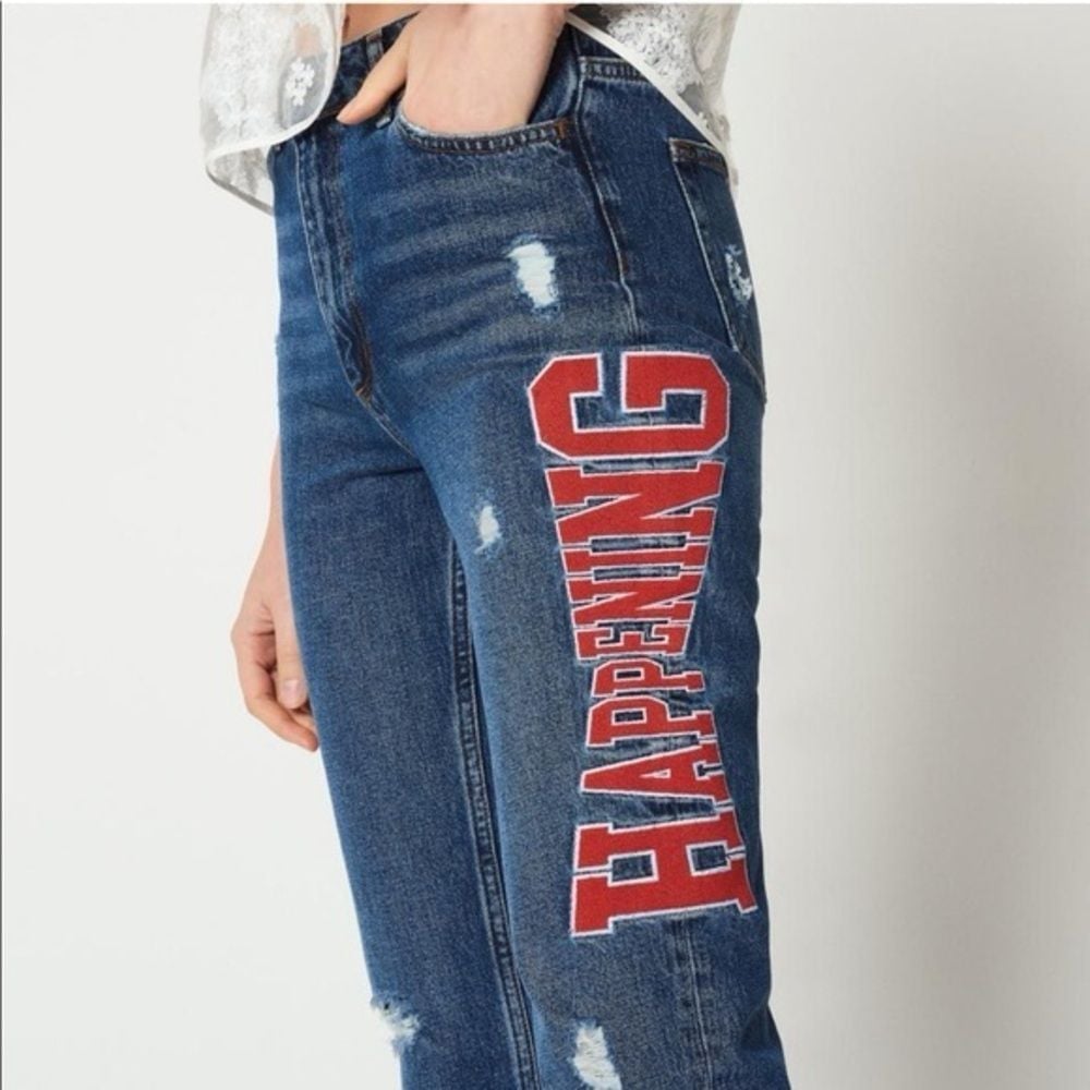 280 Sandro Hortense Distressed Happening Jeans straight leg medium wash ankle