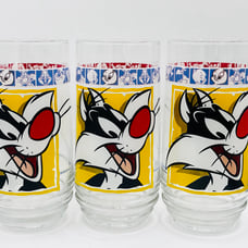3 Vintage Looney Tunes Drinking Glasses 1999 Sylvester Cat Warner Bros. 10oz EUC