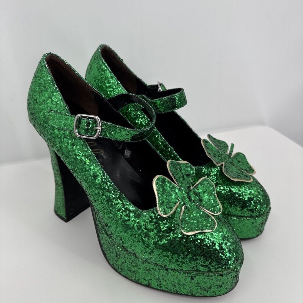 Ellie 5 Chunky Heel Green Glitter MaryJane Women's Size 10 Shoe Heels 557/LUCKY