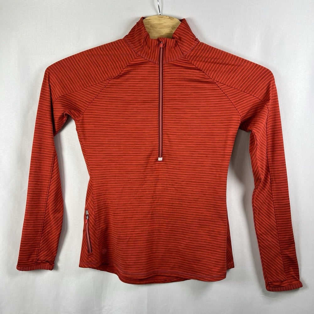Athleta Orange Striped Running Wild Half Zip Athletic Athleisure Pullover Top M