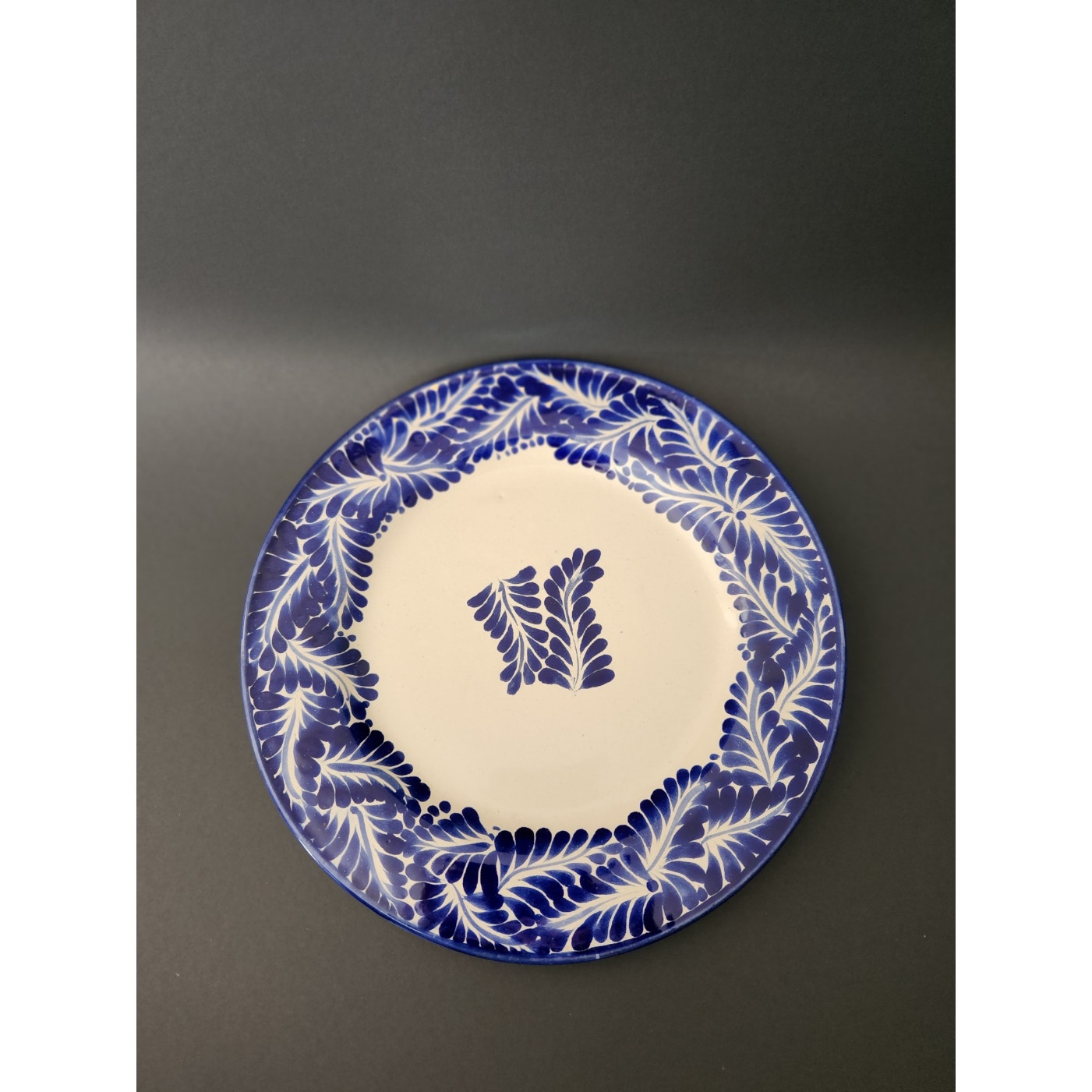 Talavera Hanging Wall Plate White Blue Pottery Handmade Mexico Folk Art Deco