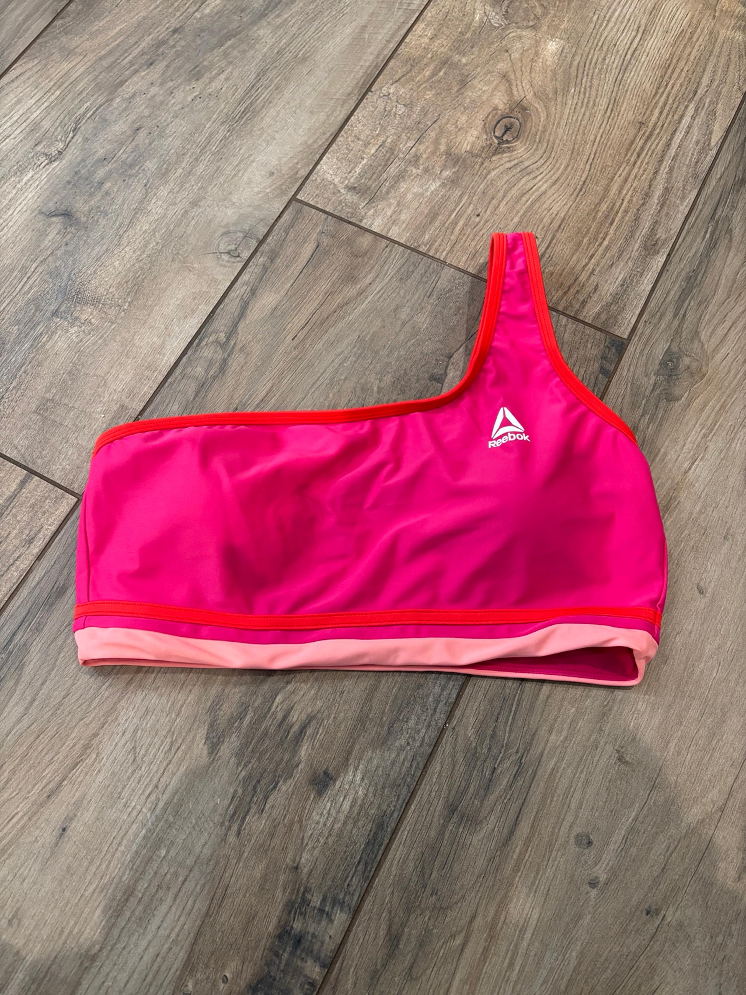 Reebok Vibrant Pink swimsuit bikini Top stripe one shoulder xxl nwot