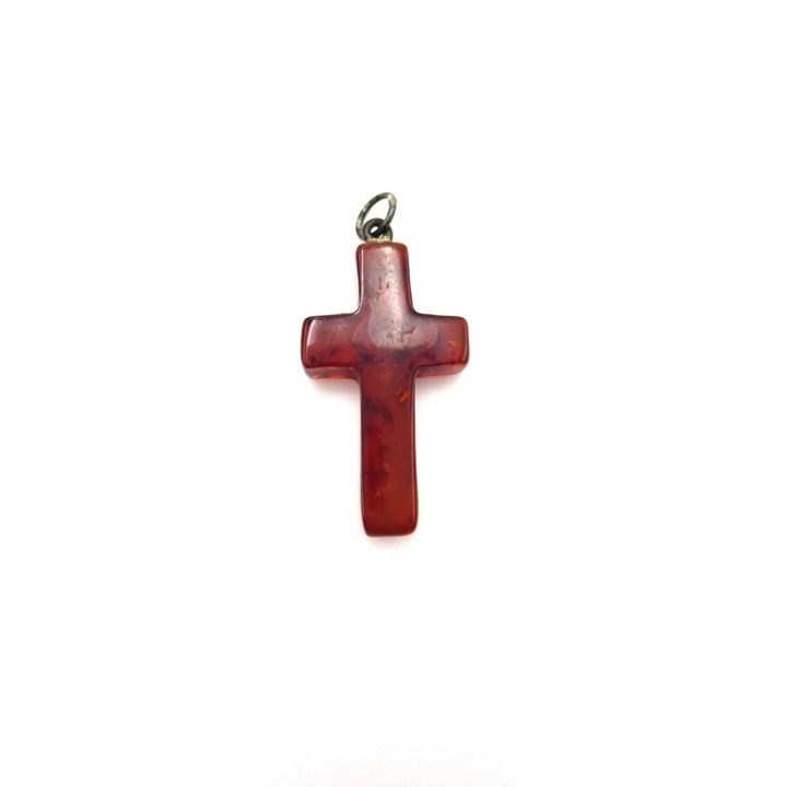 Vintage Dark Orange Polish Baltic Amber Religious Cross 1.5 Unisex Pendant