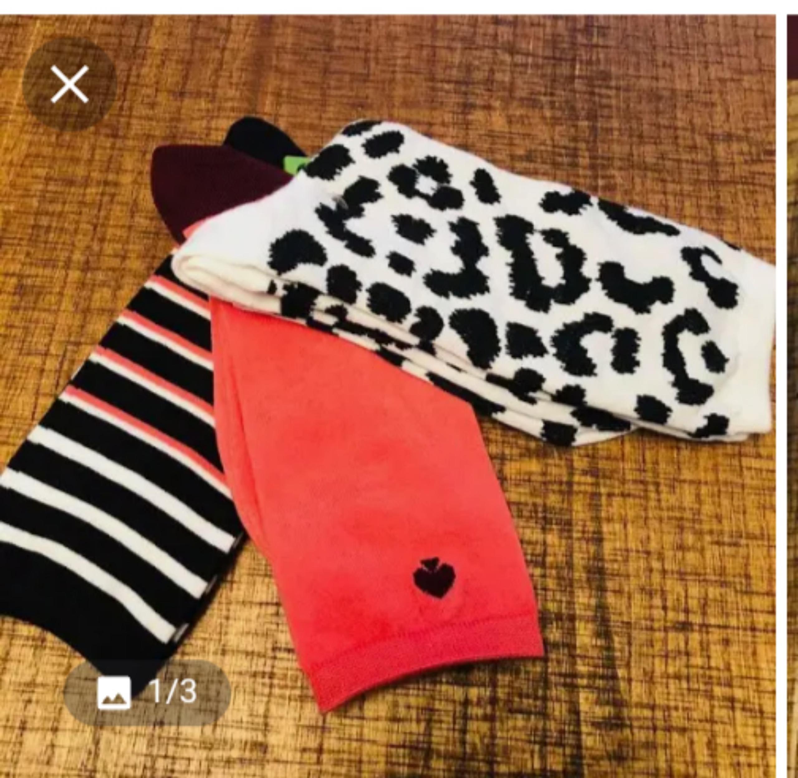KATE SPADE Crew-women’s Socks Black and White Stripe, Leopard And Coral 3-Pack.