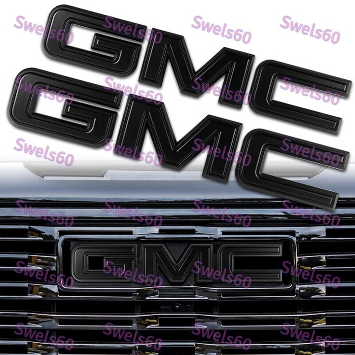Matt Black Front & Rear Emblem Set For 2019-2024 GMC Sierra 1500 2500HD 3500HD