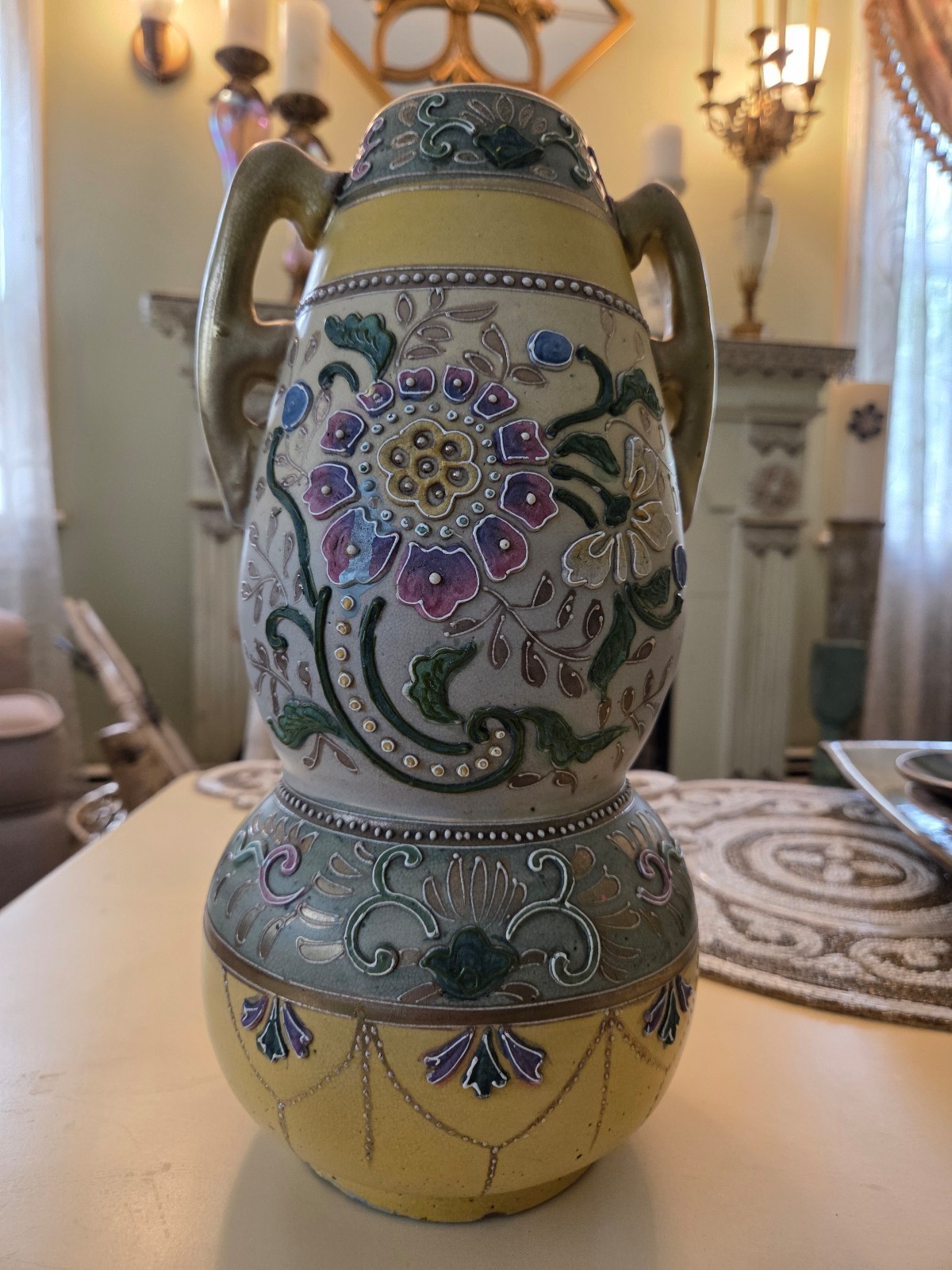 Antique Moriage Yellow Vase