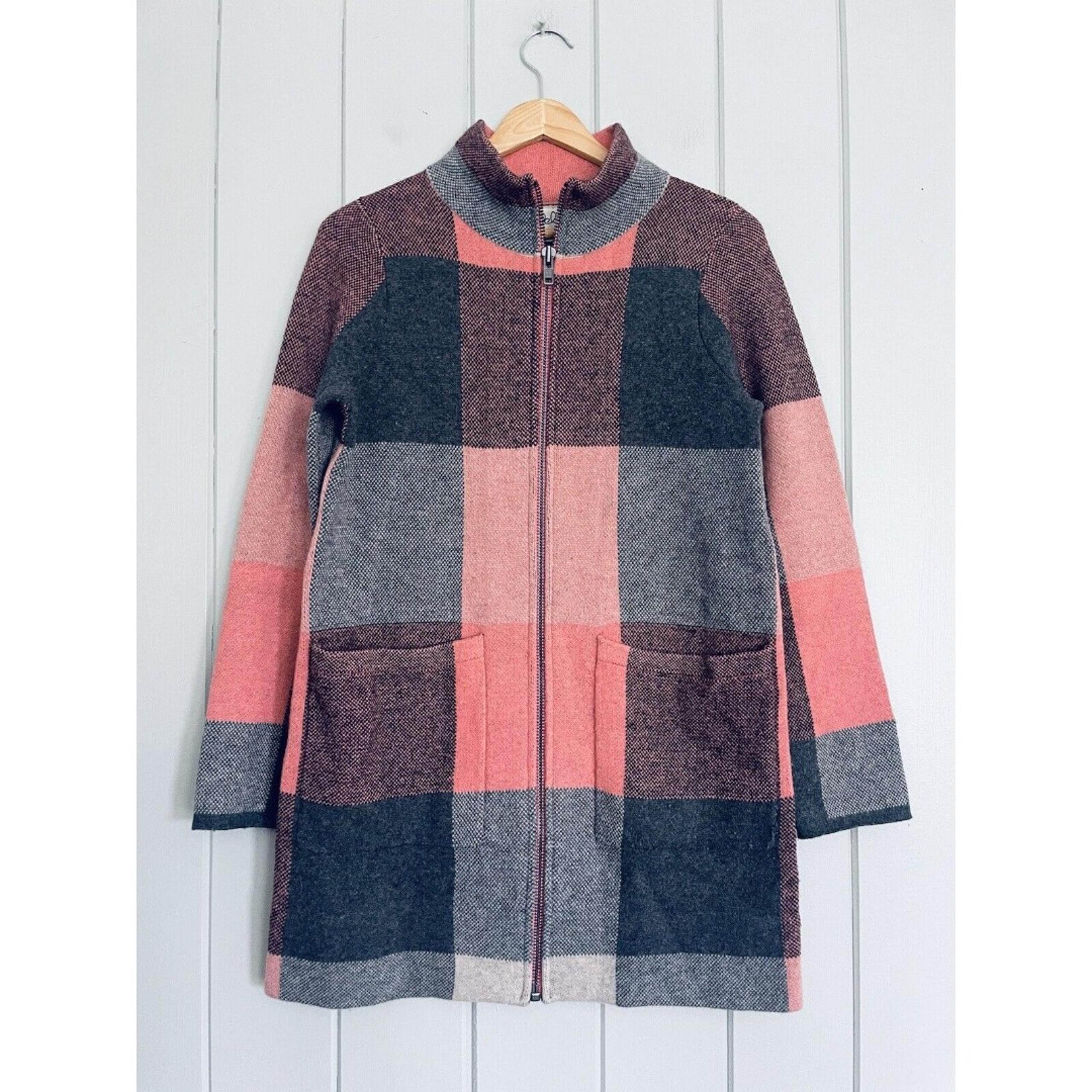 Anthropologie Field Flower Felicity Sweater Coat XS Pink Gray 100% Wool Full Zip