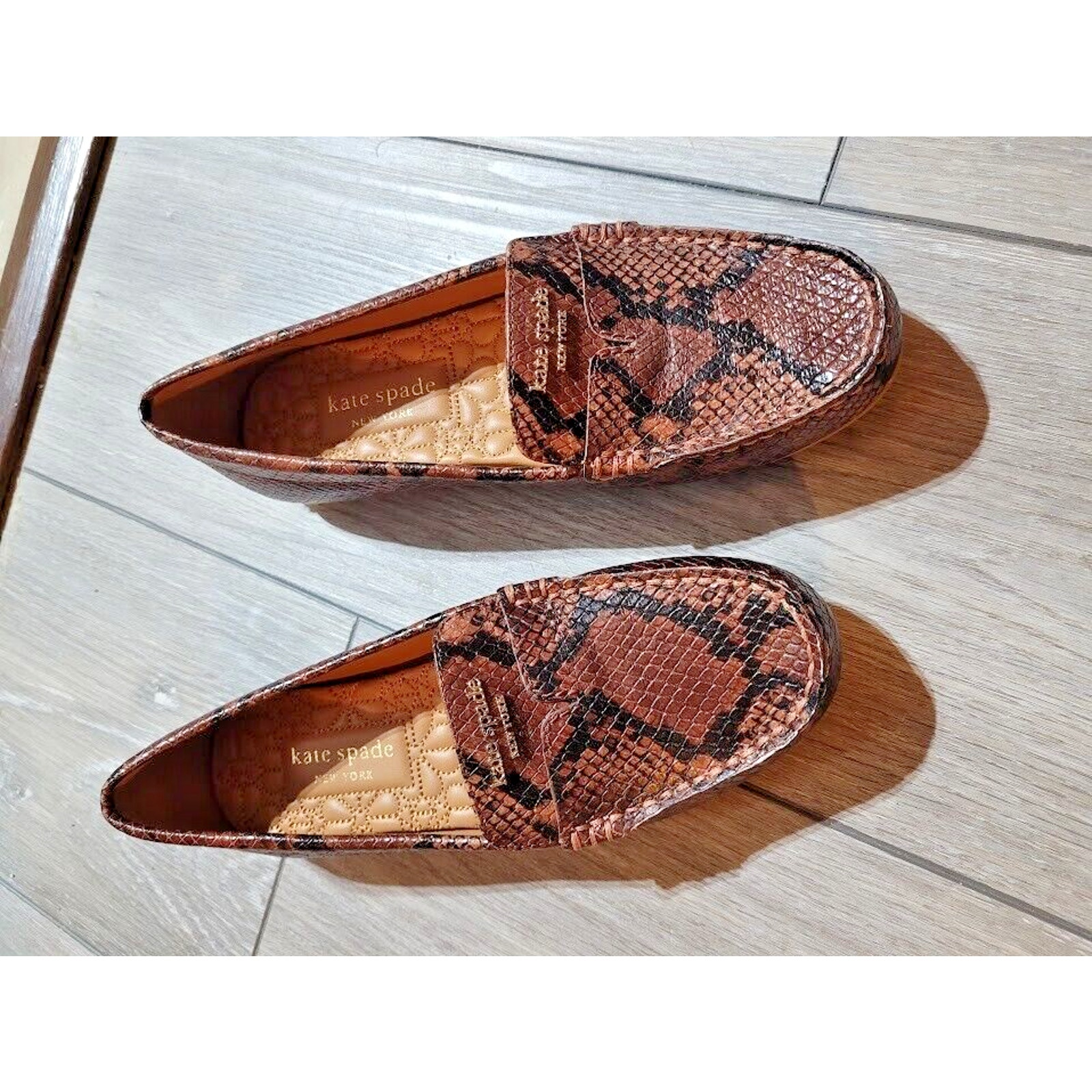 Kate Spade Women Slip On Driving Loafers Deck Size US 5B Redwood Snake Leather