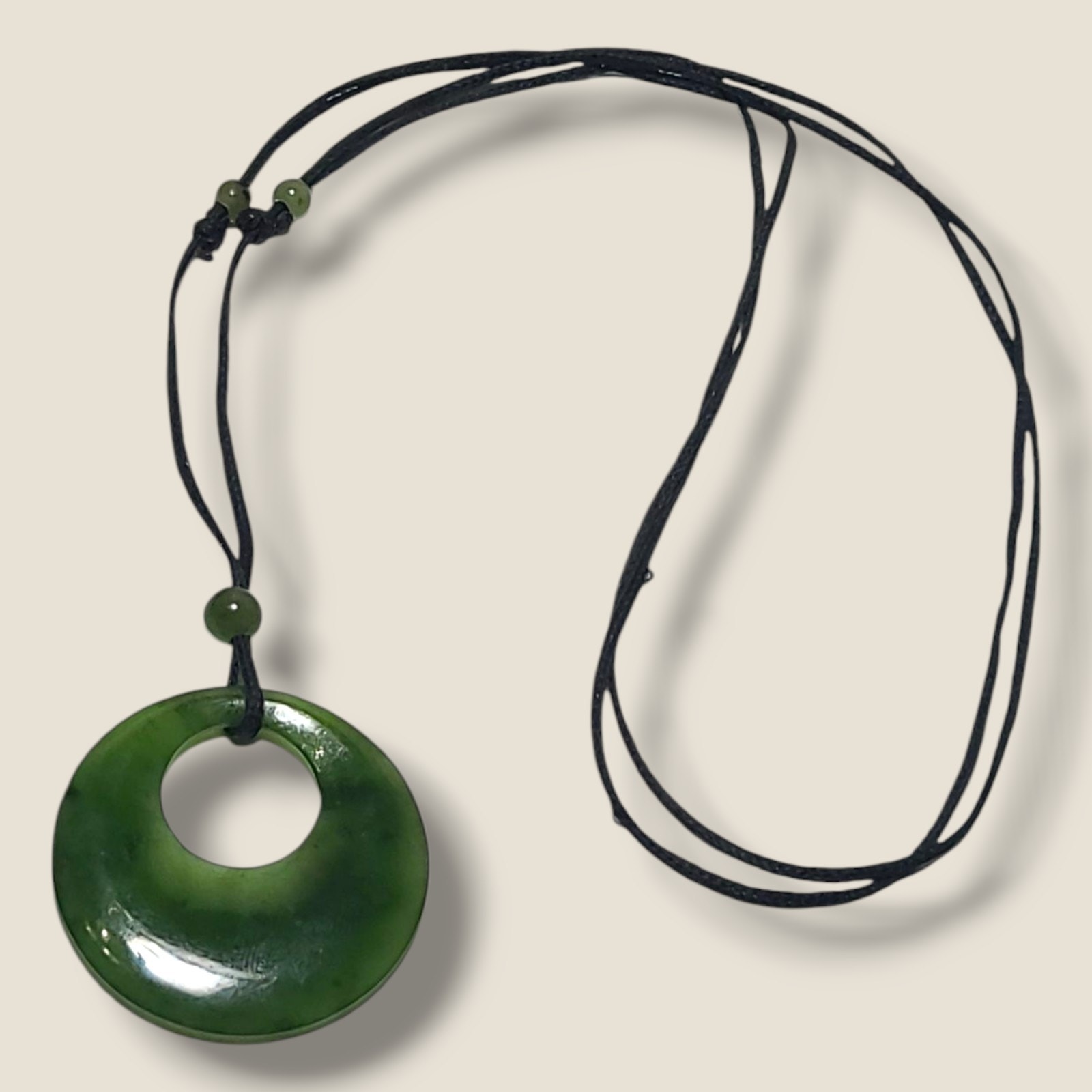 Vintage Canadian Nephrite Jade Circle of Life Pendant Necklace 30mm Disc