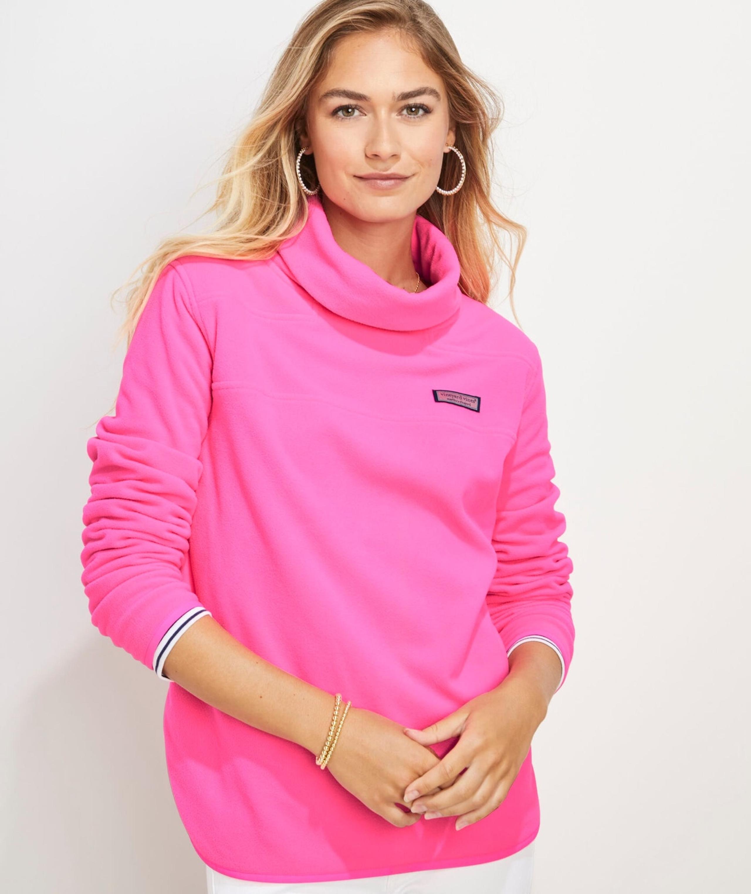 VINEYARD VINES LIGHTWEIGHT POLAR FLEECE SHEP SHIRT KNOCKOUT PINK