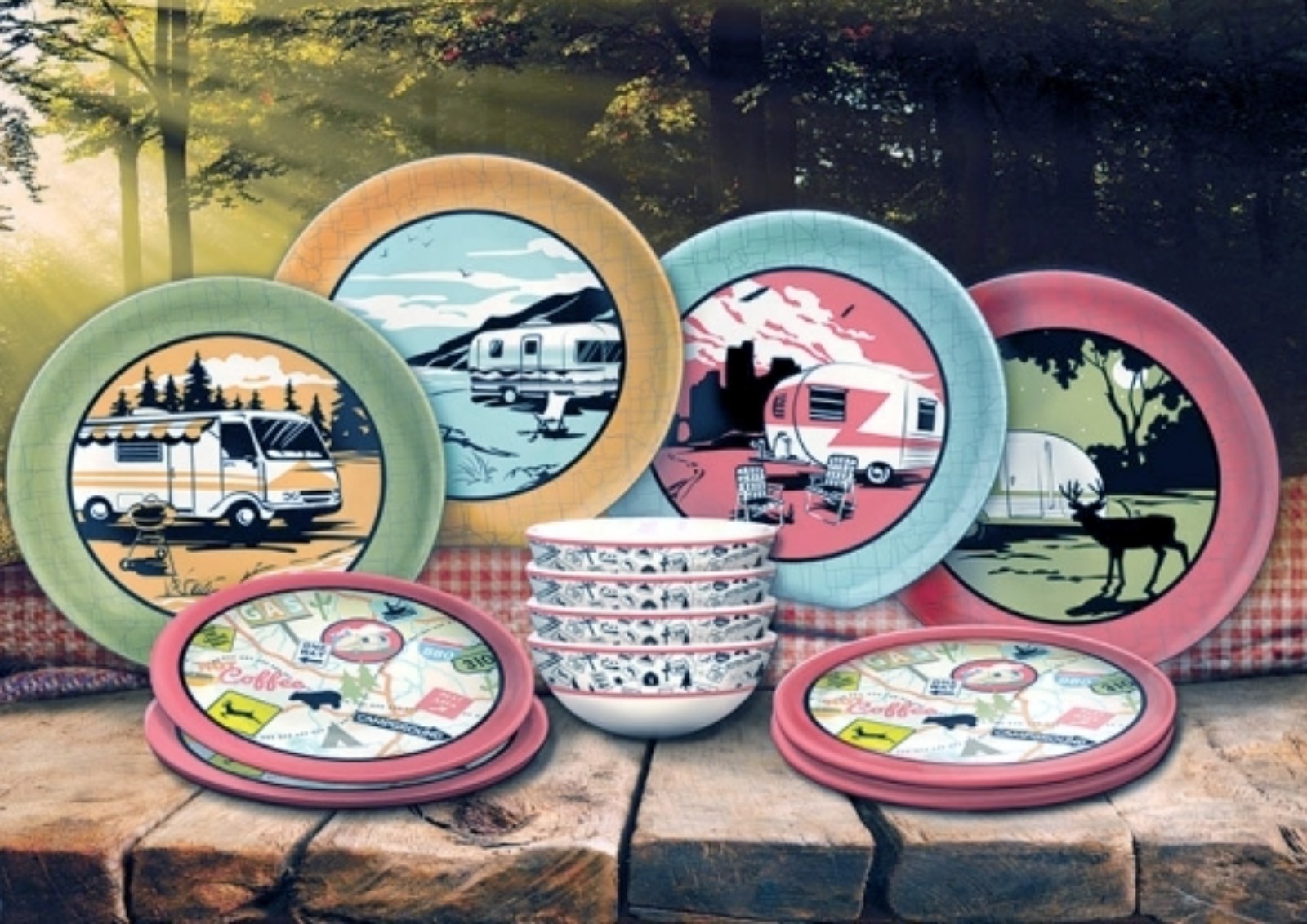 Camp Casual 12 Piece Melamine Dish Set for Campers