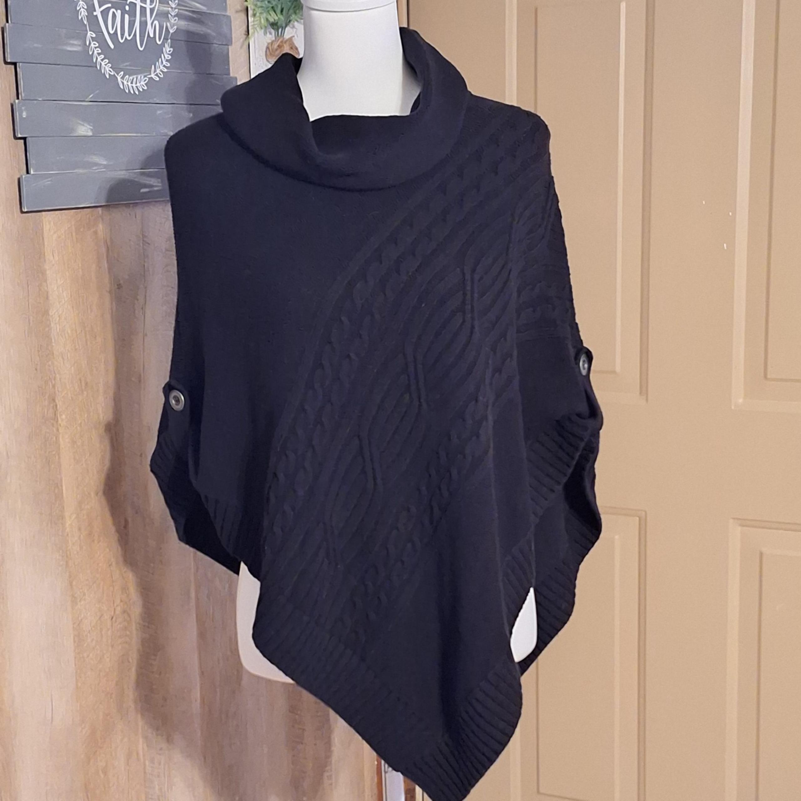 Sonoma Womens black cable Knit Poncho sweater S/M warm cozy transitional office