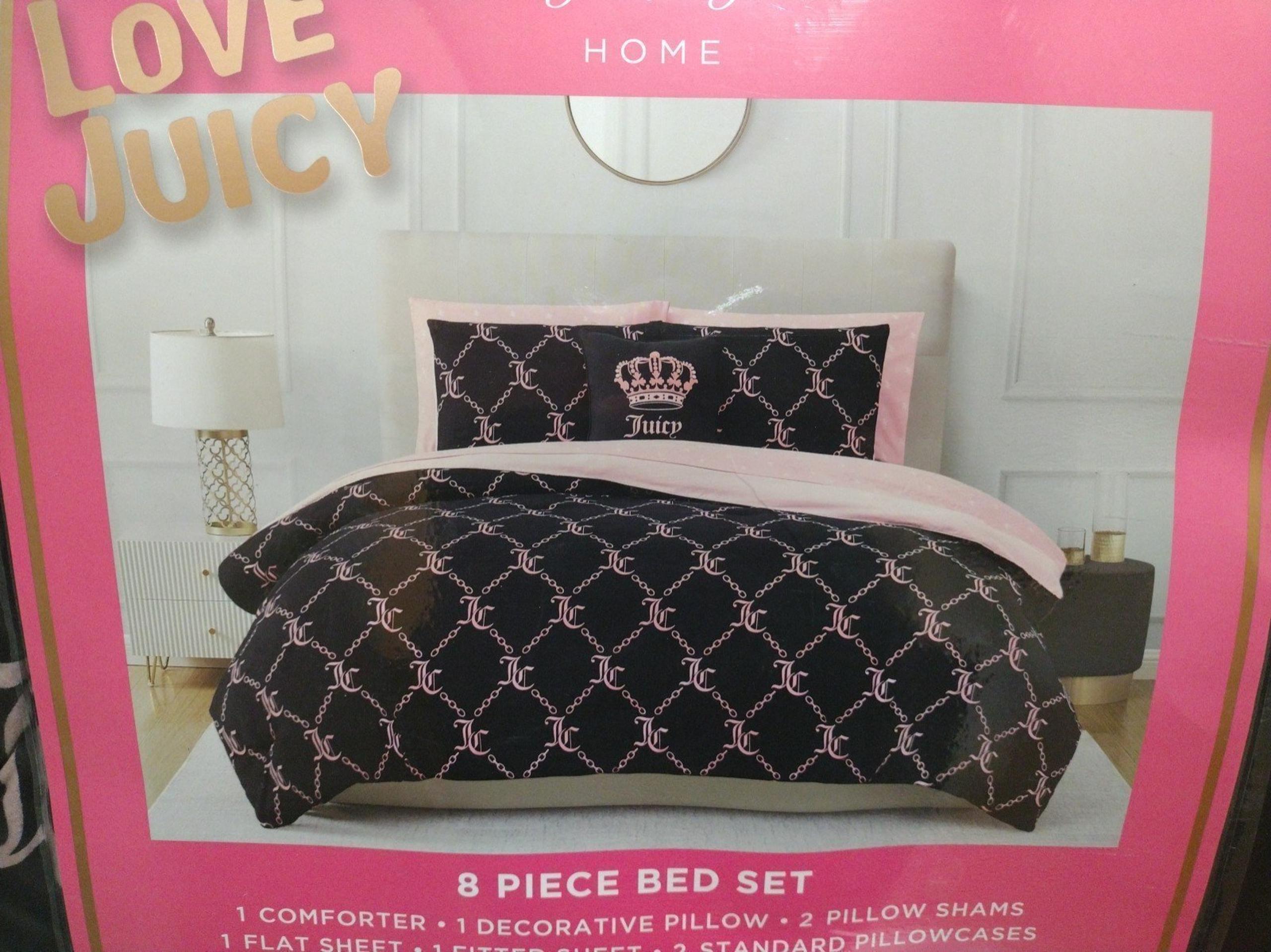 JUICY COUTURE 8 PIECE BED SET BLACK PINK  CROWN  JUICY COUTURE X8 QUEEN BED SET